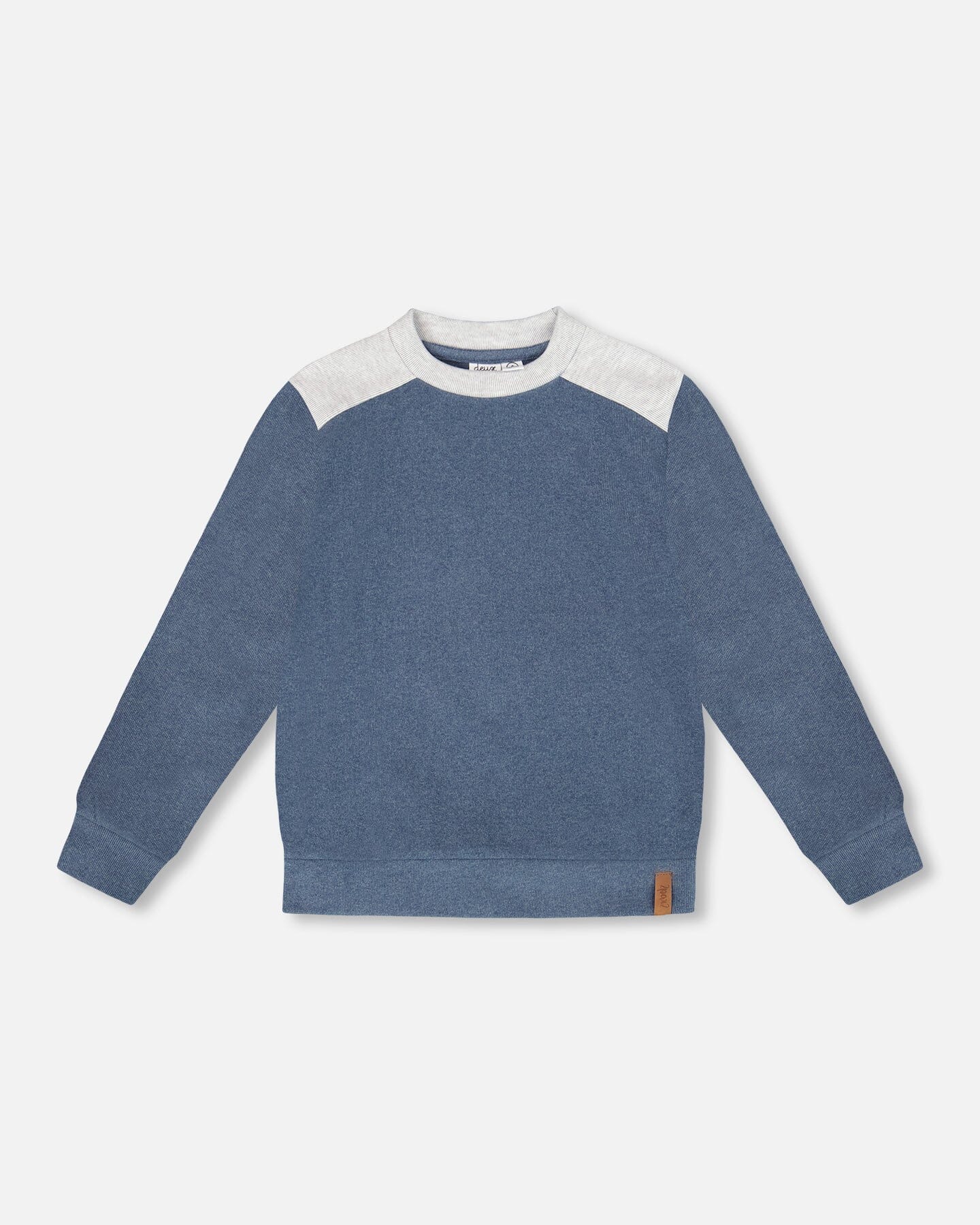 Super Soft Long Sleeve Flat Back Rib Top With Elbow Patches Navy Blue - Deux par Deux