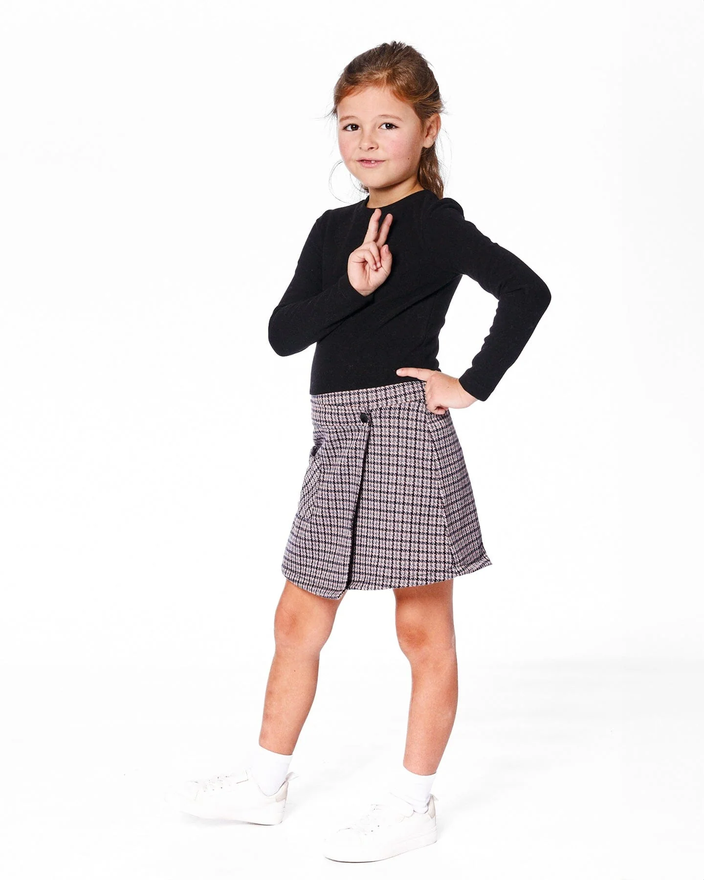 Bi-Material Dress Black And Houndstooth - Deux par Deux