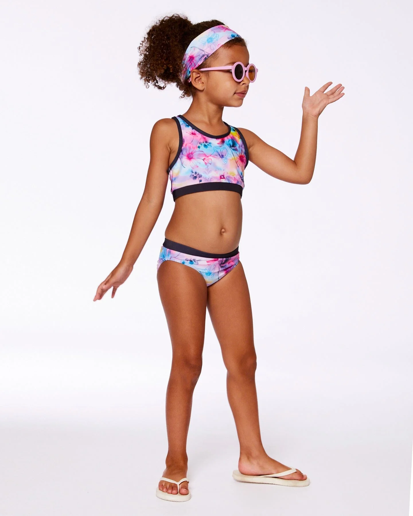Printed Two-Piece Racerback Swimsuit Butterflies On Multicolored And Black Background - Deux par Deux