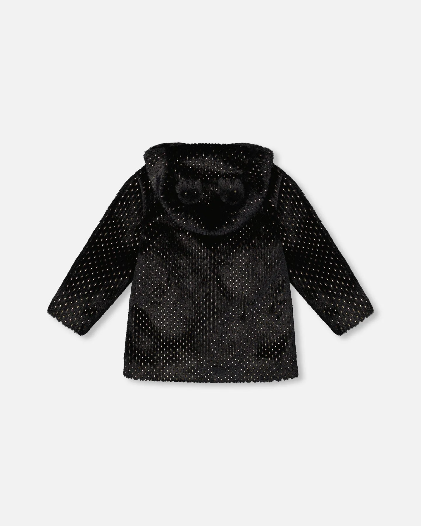 Bear Faux Fur Coat Black With Gold Polka Dots - Deux par Deux