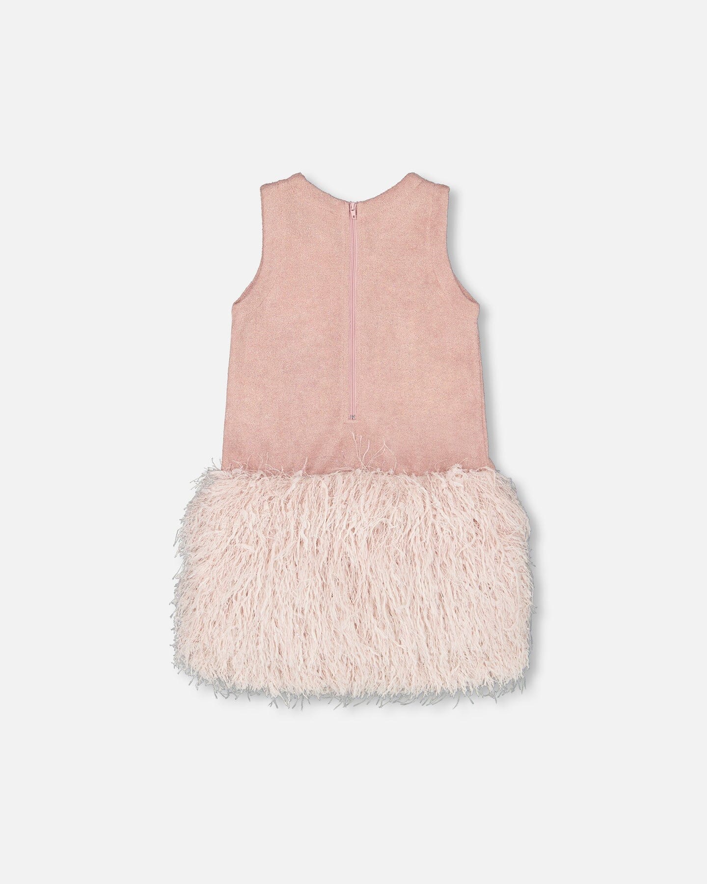 Sleeveless Bi-Material Lurex Dress With Feathers Light Pink - Deux par Deux