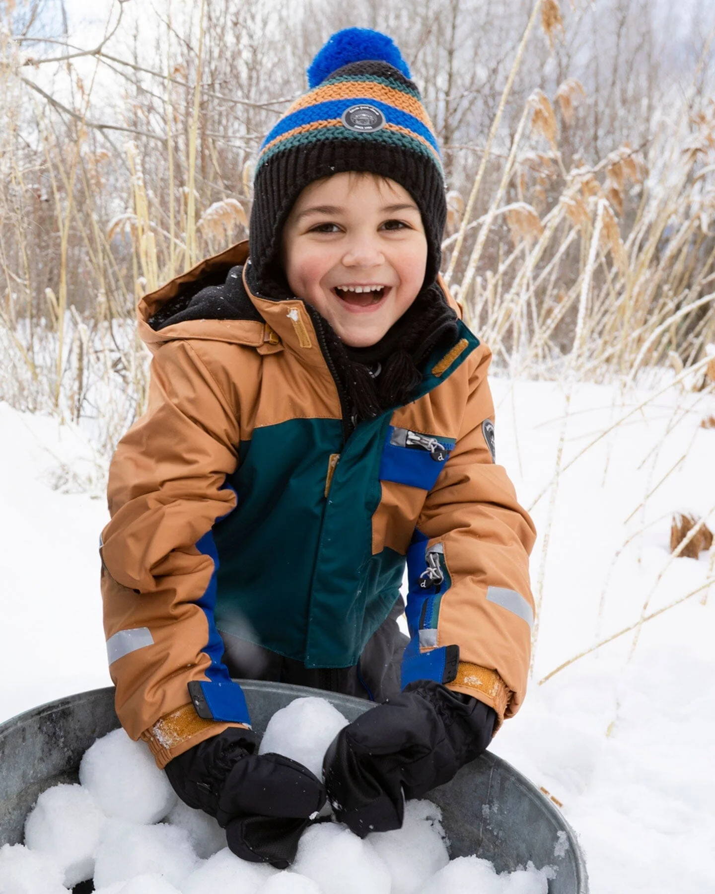 Lined Peruvian Knit Pompom Hat Black, Blue And Brown - Deux par Deux