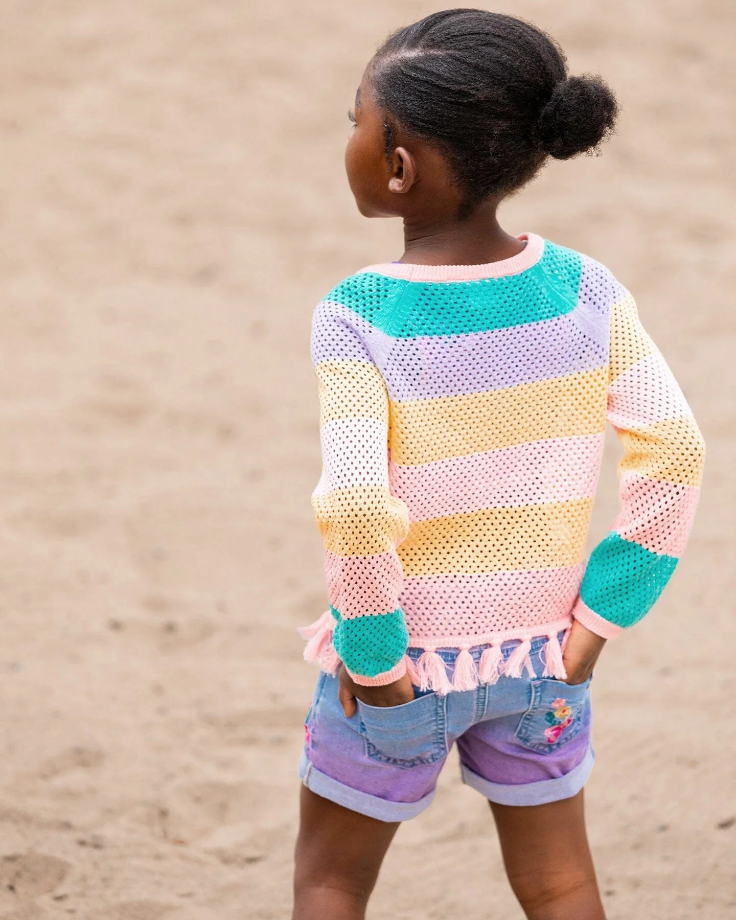 Cuffed Denim Shorts With Embroidery Floral Jeans Blue - Deux par Deux