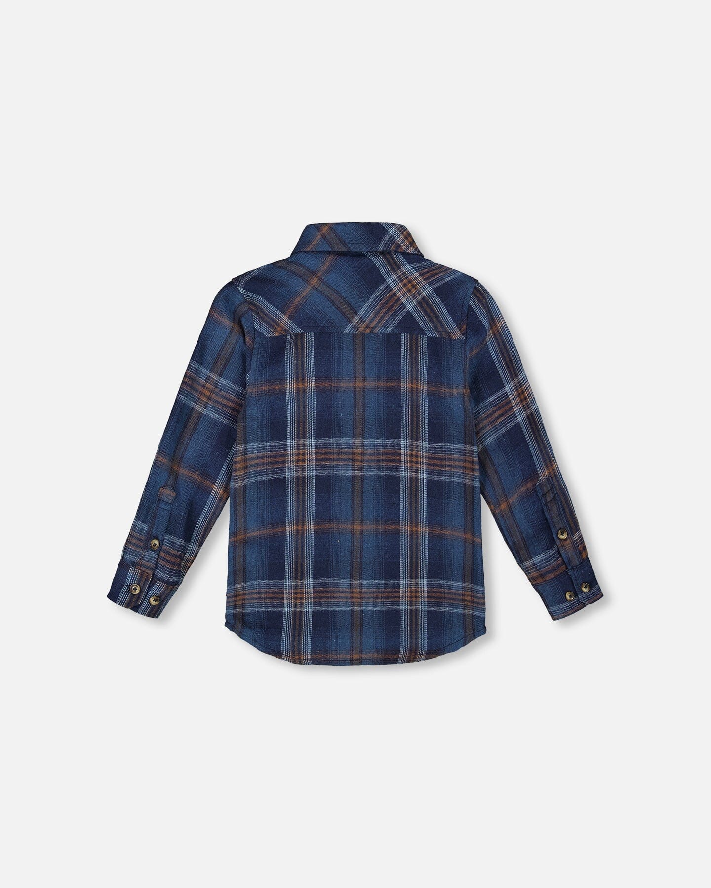 Long Sleeve Flannel Shirt Blue And Brown Plaid - Deux par Deux