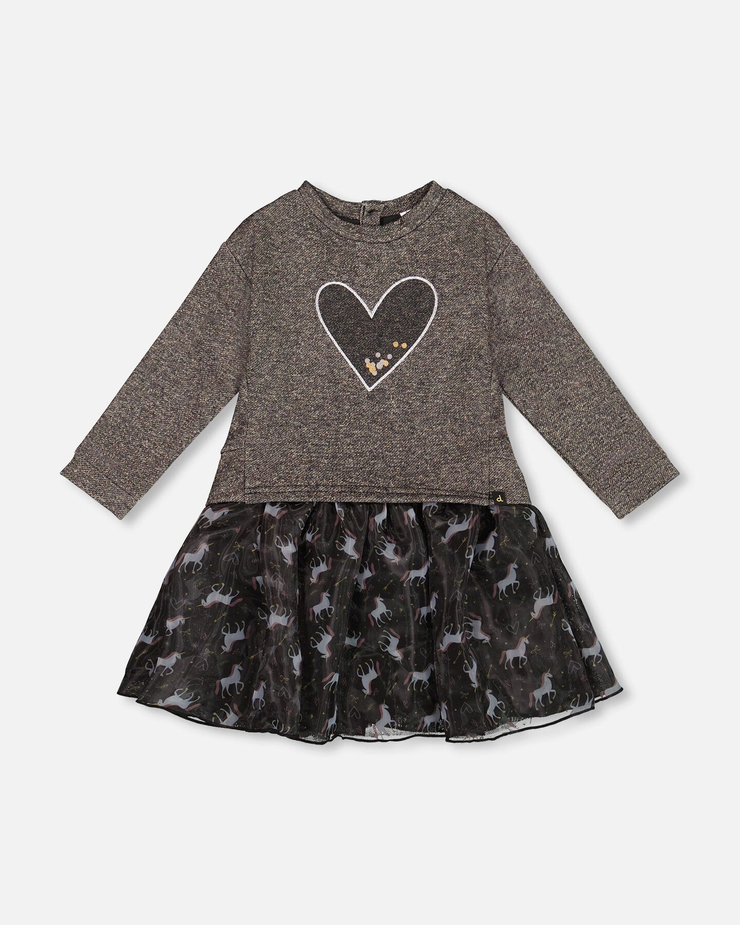 Bi-Material Dress Black With Mesh Skirt And Heart - Deux par Deux