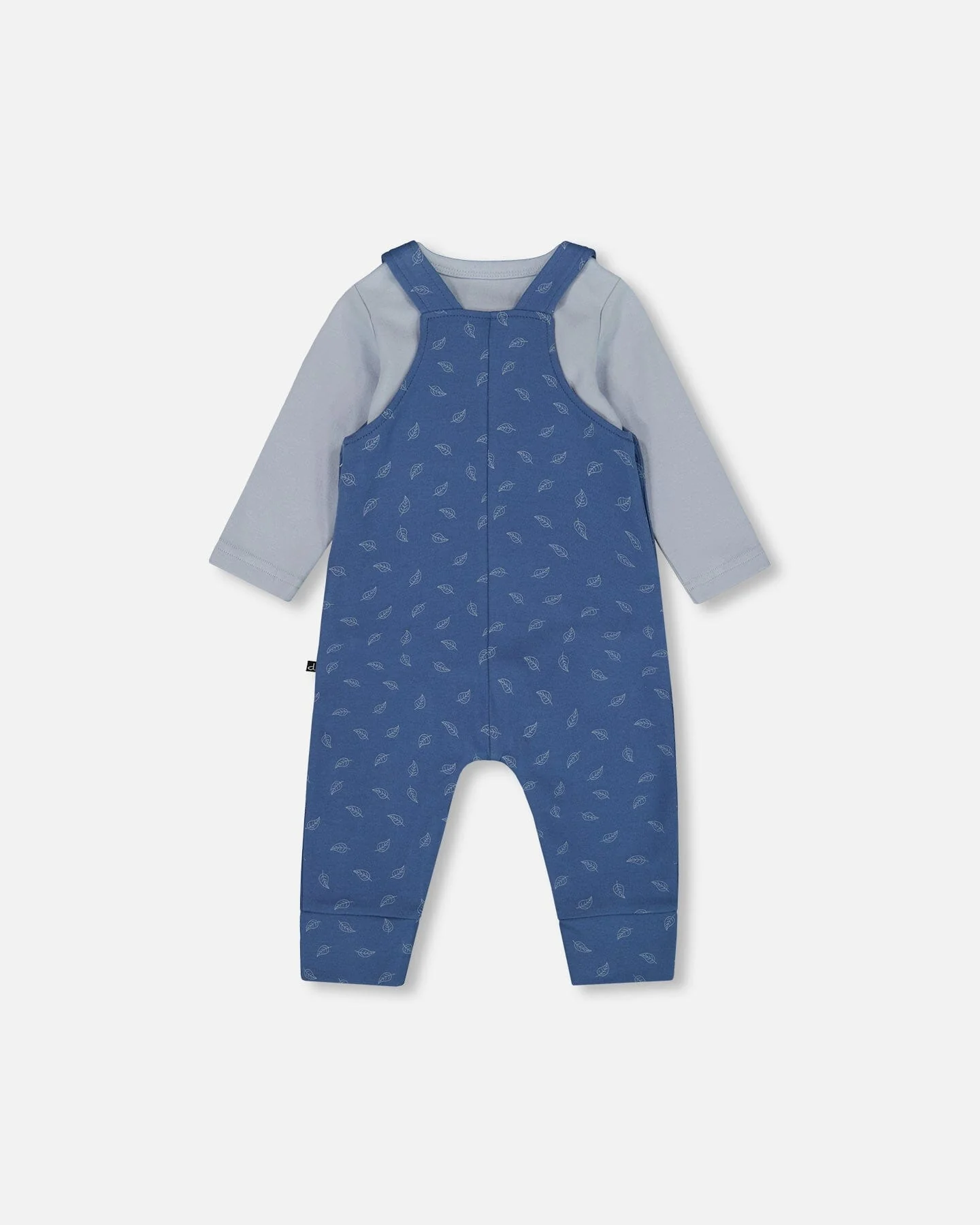 Organic Cotton Onesie And Overalls Set Blue Leaf Print - Deux par Deux