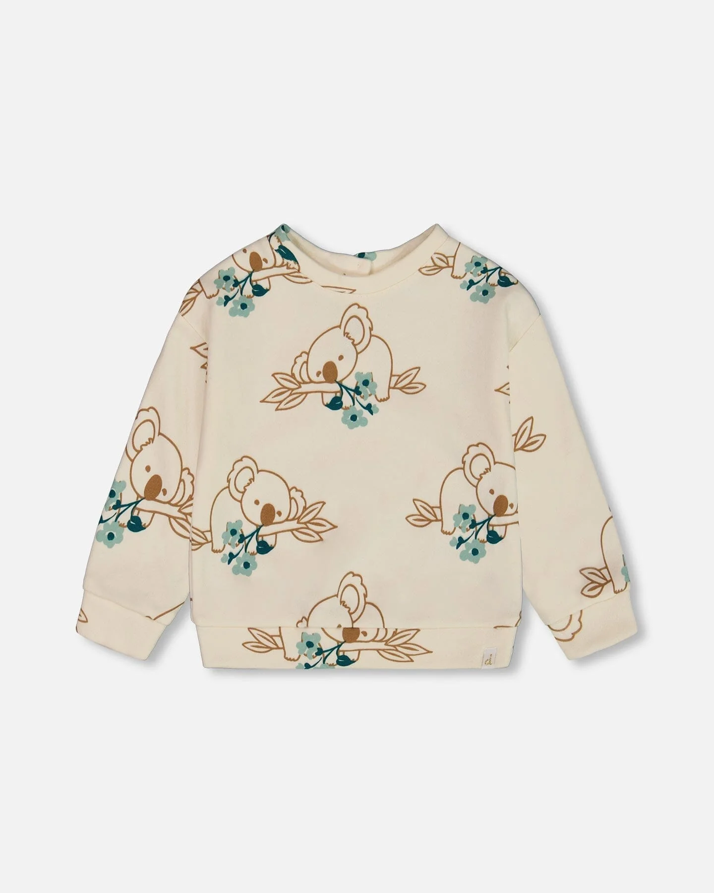 Printed French Terry Sweatshirt Off-White And Koala - Deux par Deux