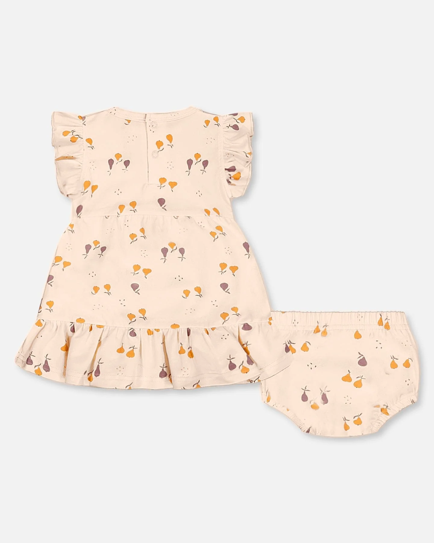 Printed Organic Cotton Dress And Bloomer Set Peach With Pears - Deux par Deux