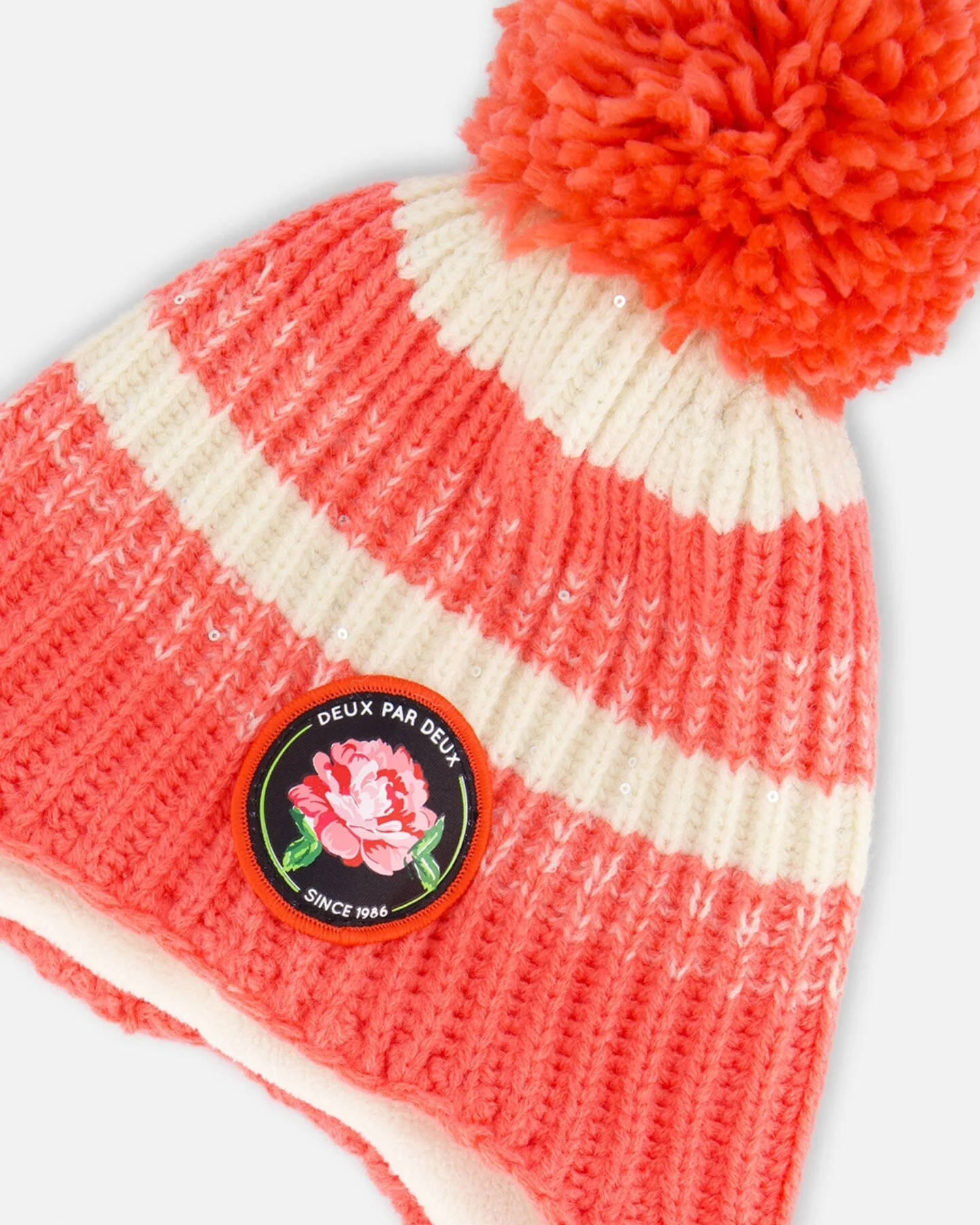 Peruvian Knit Hat Coral And White - Deux par Deux