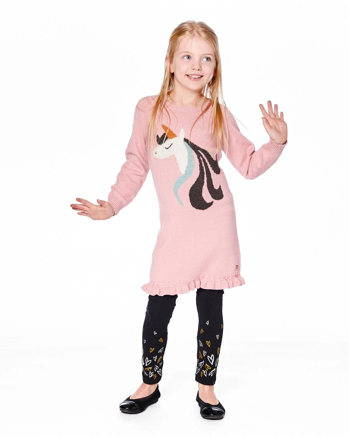 Knitted Dress Dusty Pink With Unicorn Intarsia - Deux par Deux