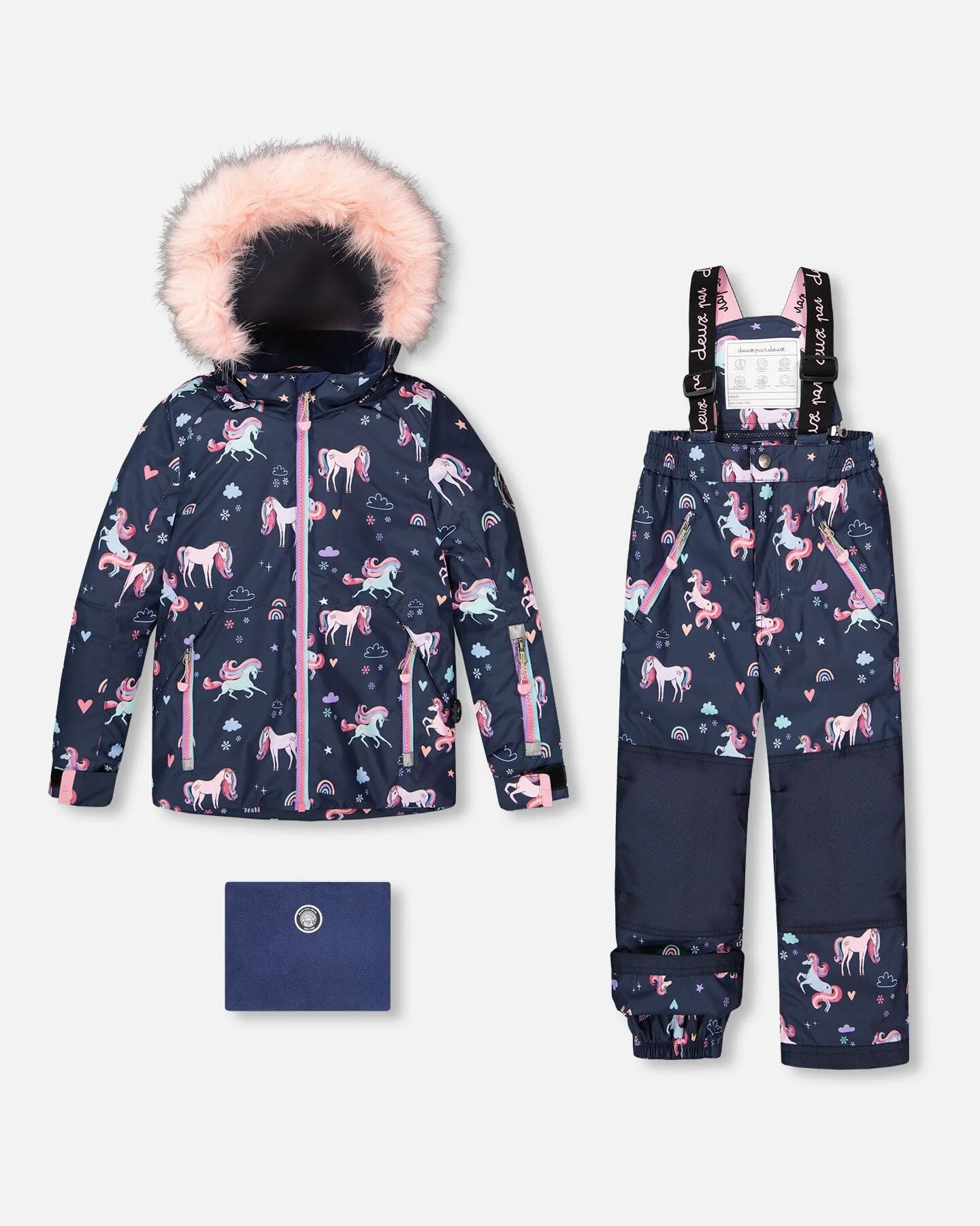 Two-Piece Play Snowsuit Navy Unicorn Print - Deux par Deux