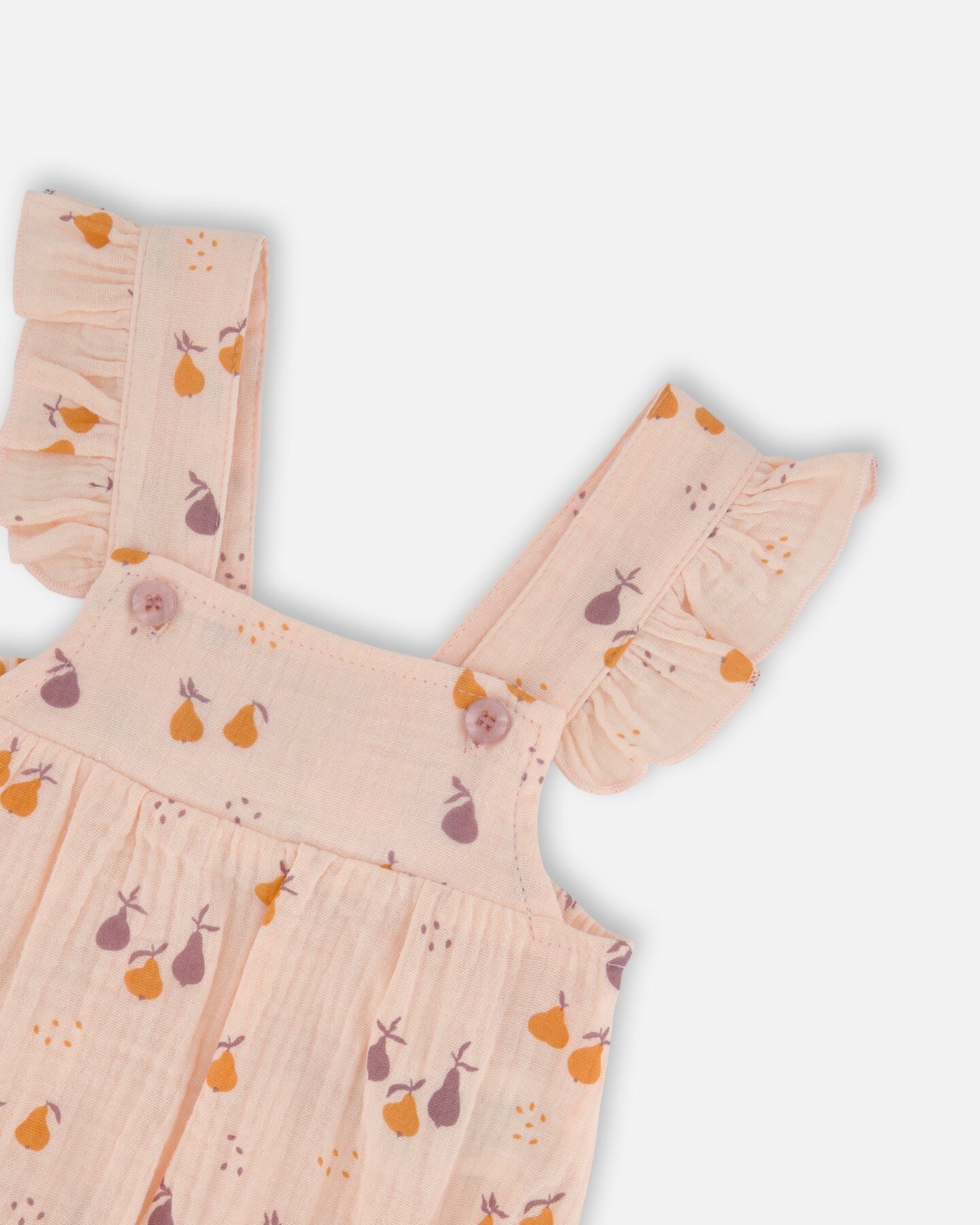 Printed Muslin Shortall And Organic Cotton Onesie Set Peach With Pears - Deux par Deux