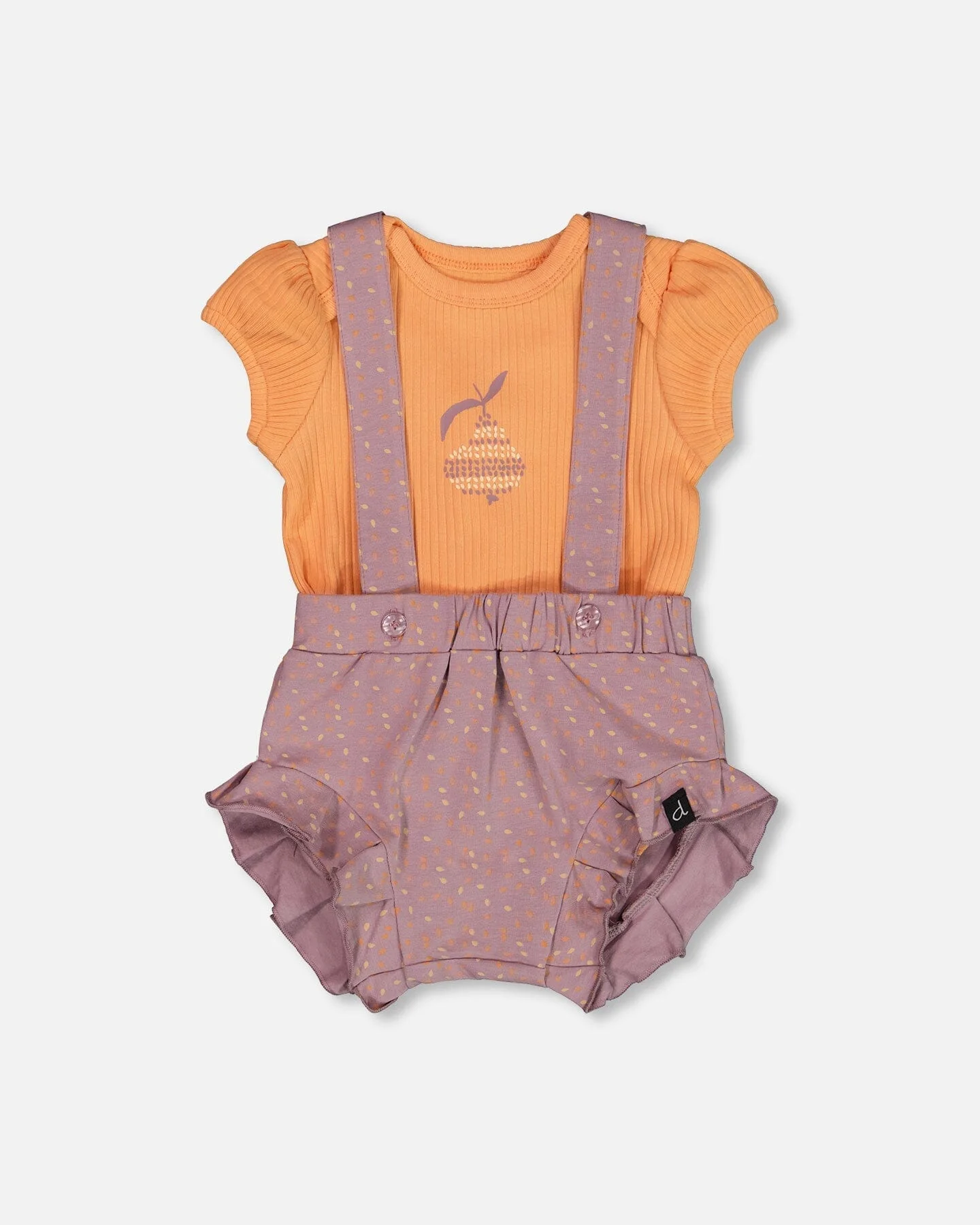 Printed Organic Cotton Onesie And Shortall Set Orange And Purple - Deux par Deux
