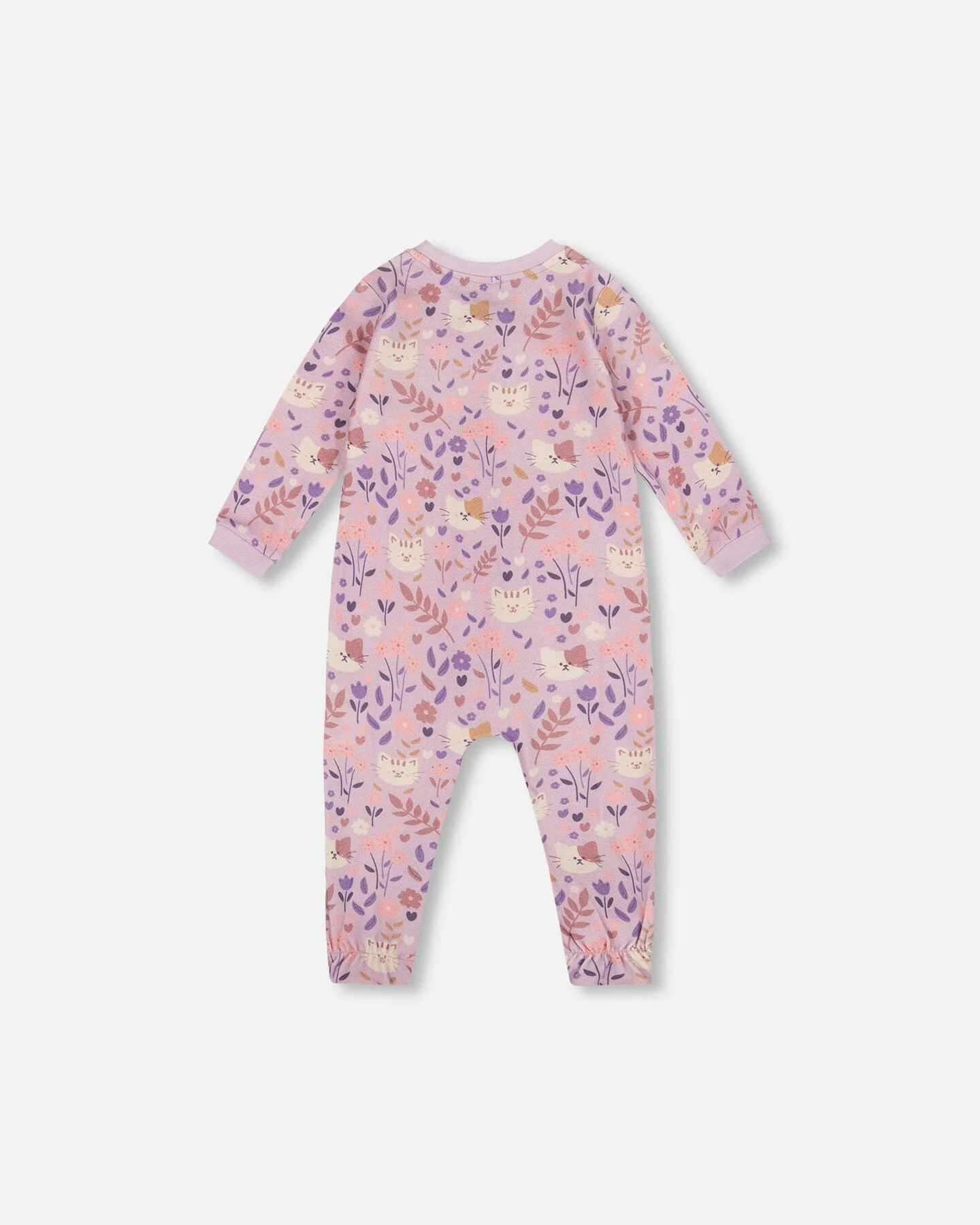 One-Piece Organic Cotton Pajama Lilac Cat Print - Deux par Deux