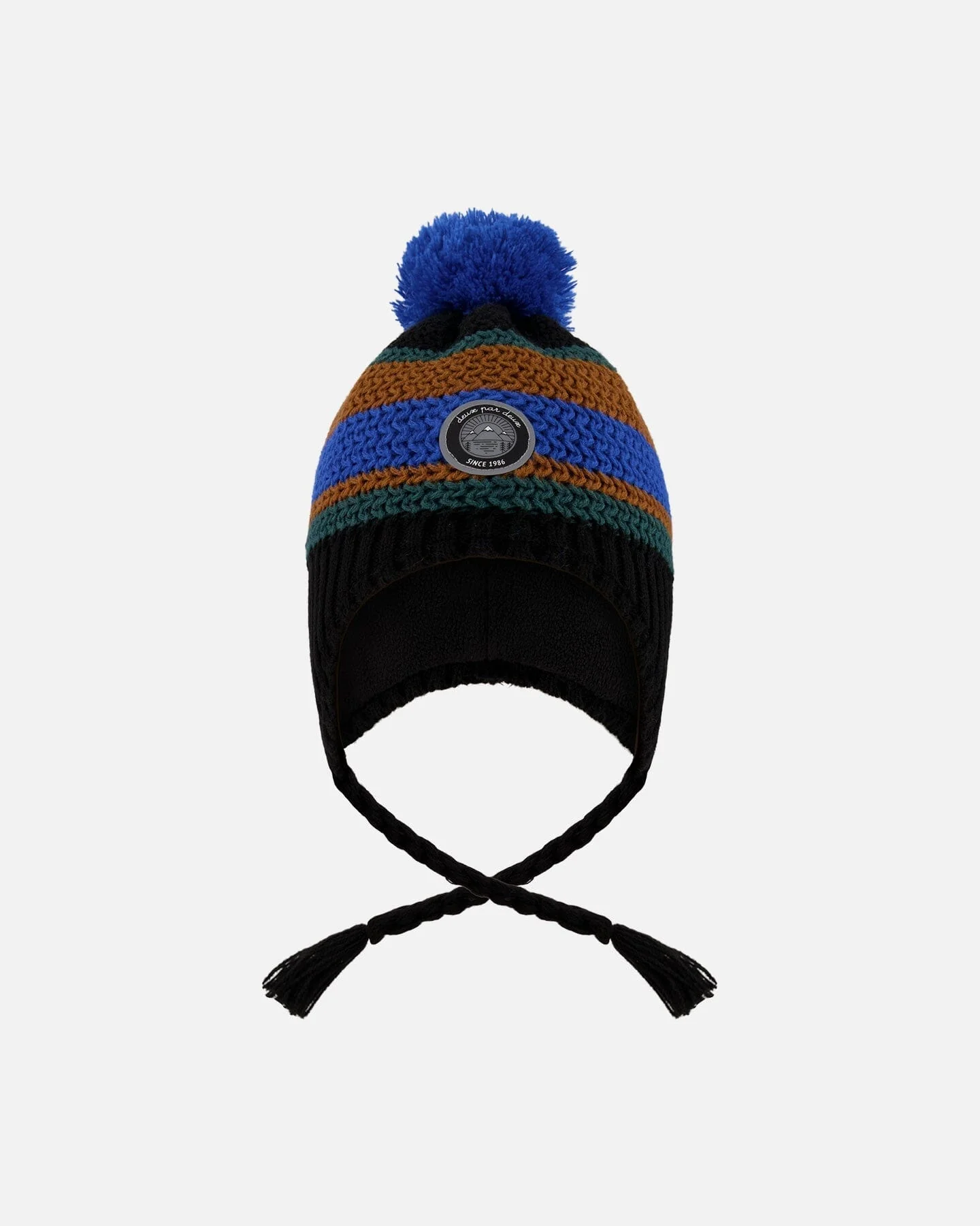 Lined Peruvian Knit Pompom Hat Black, Blue And Brown - Deux par Deux