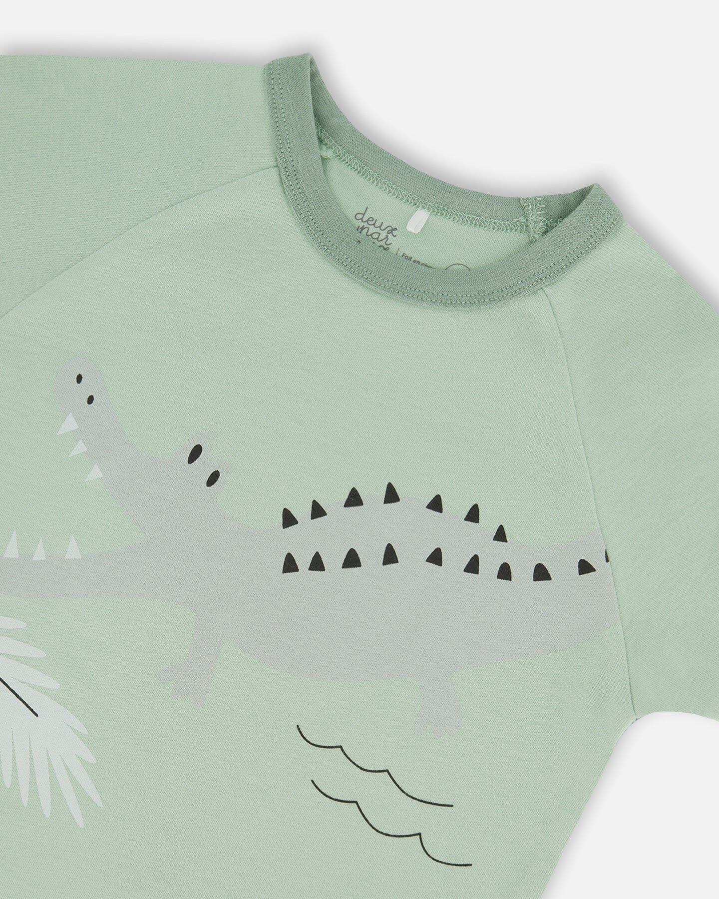 Organic Cotton Two-Piece Short Pajama Set Light Sage And Gray Crocodile - Deux par Deux