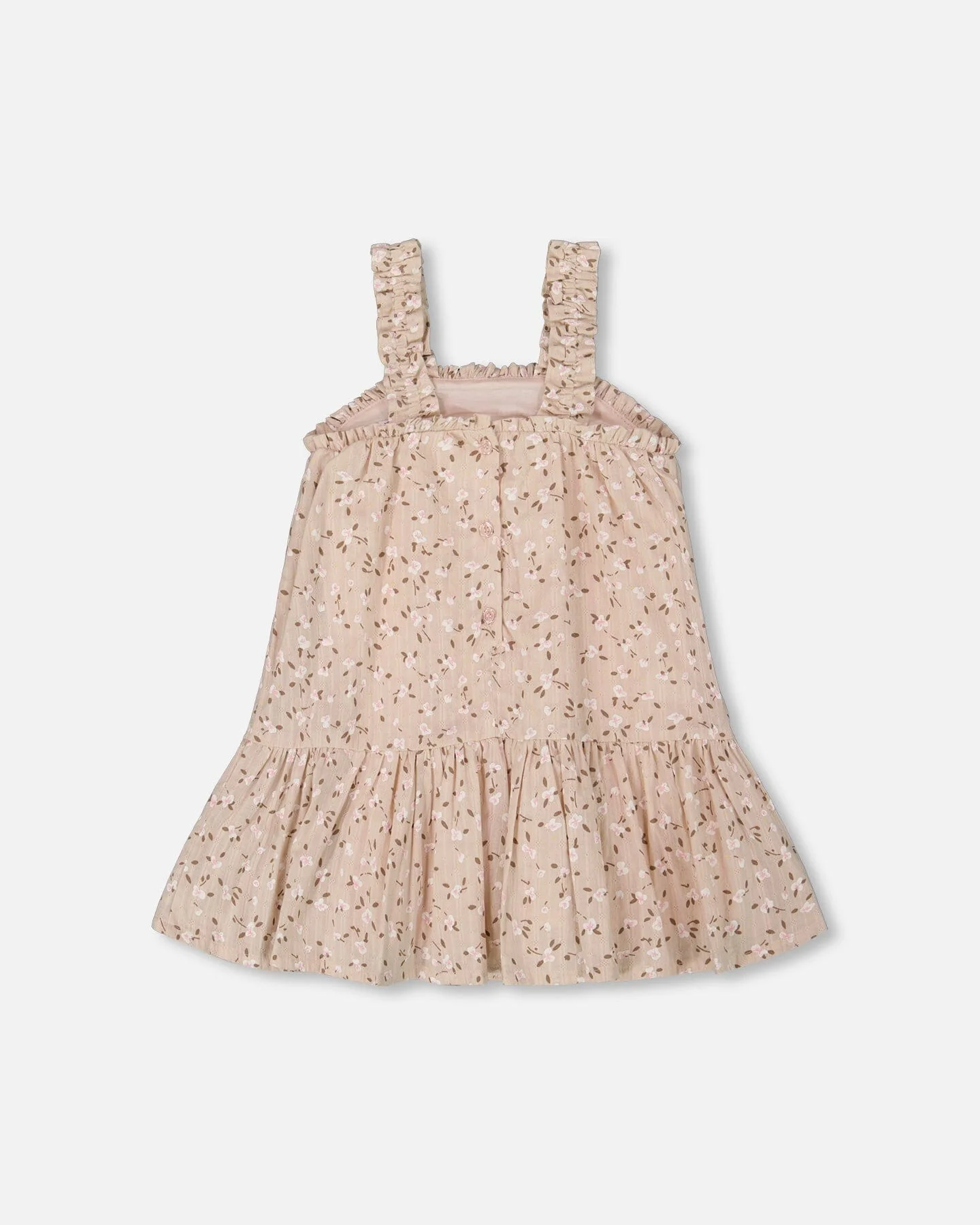 Printed Eyelet Dress Beige And Small Flowers - Deux par Deux