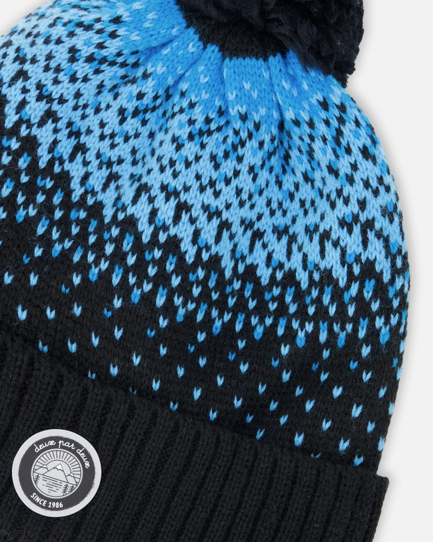 Winter Knit Pompom Hat With Lining Black And Blue - Deux par Deux