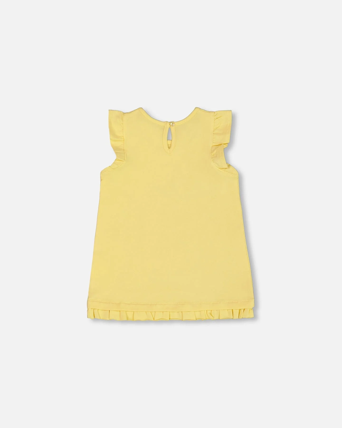 Organic Cotton Tunic With Frill And Print Yellow And Flamingo - Deux par Deux