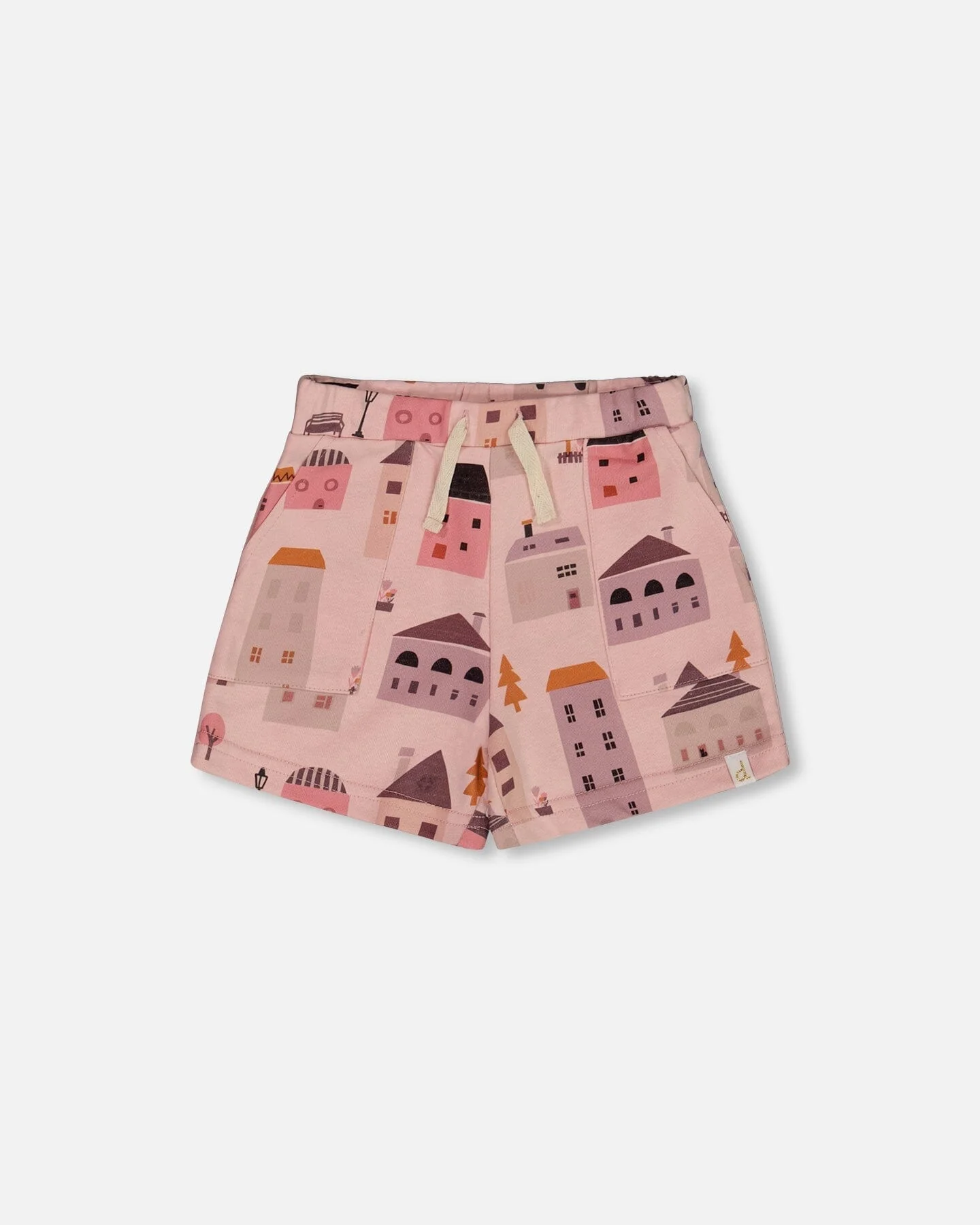 Printed French Terry Short Pink And Coral Houses - Deux par Deux