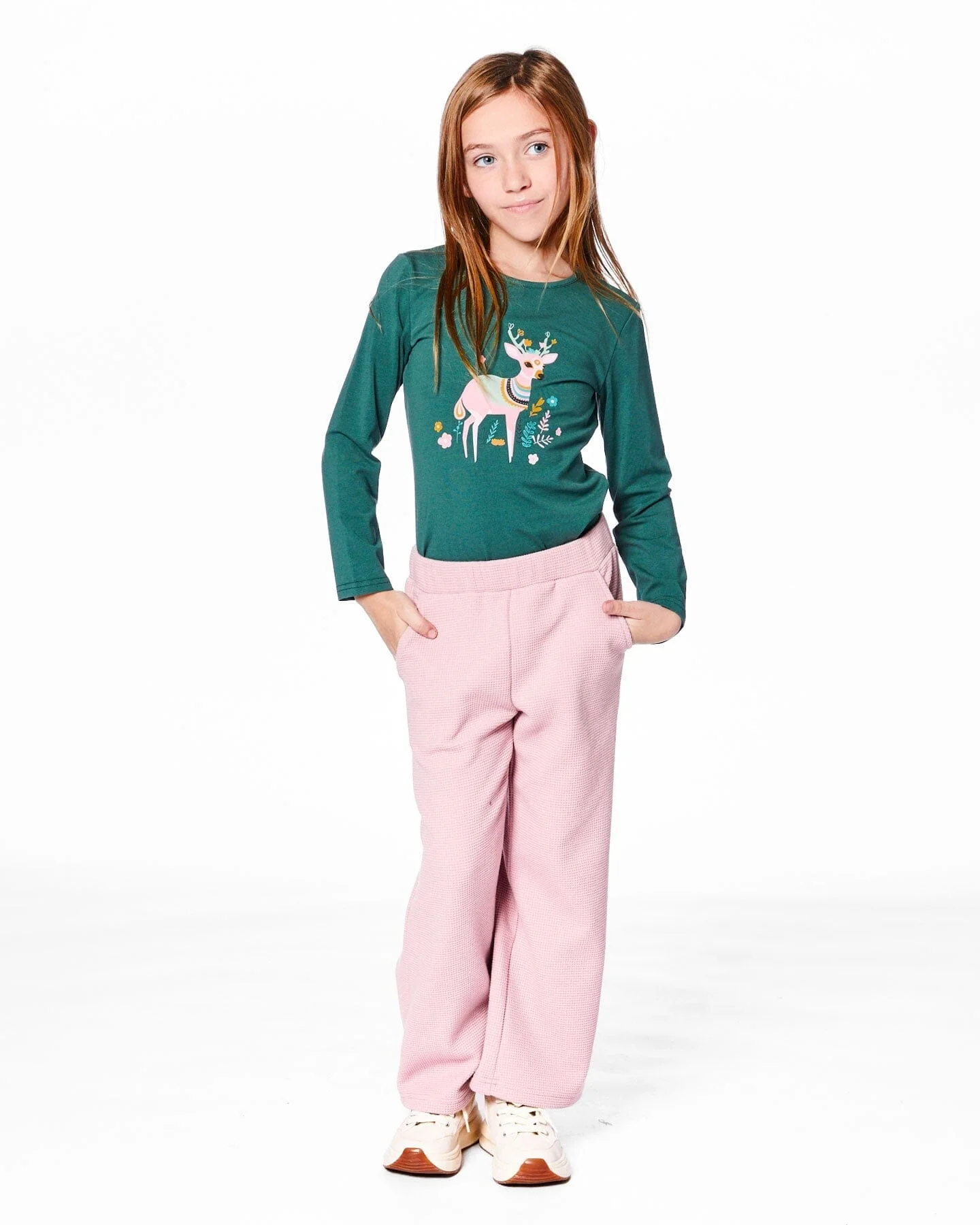 Waffle Flare Leg Pants Dusty Pink - Deux par Deux