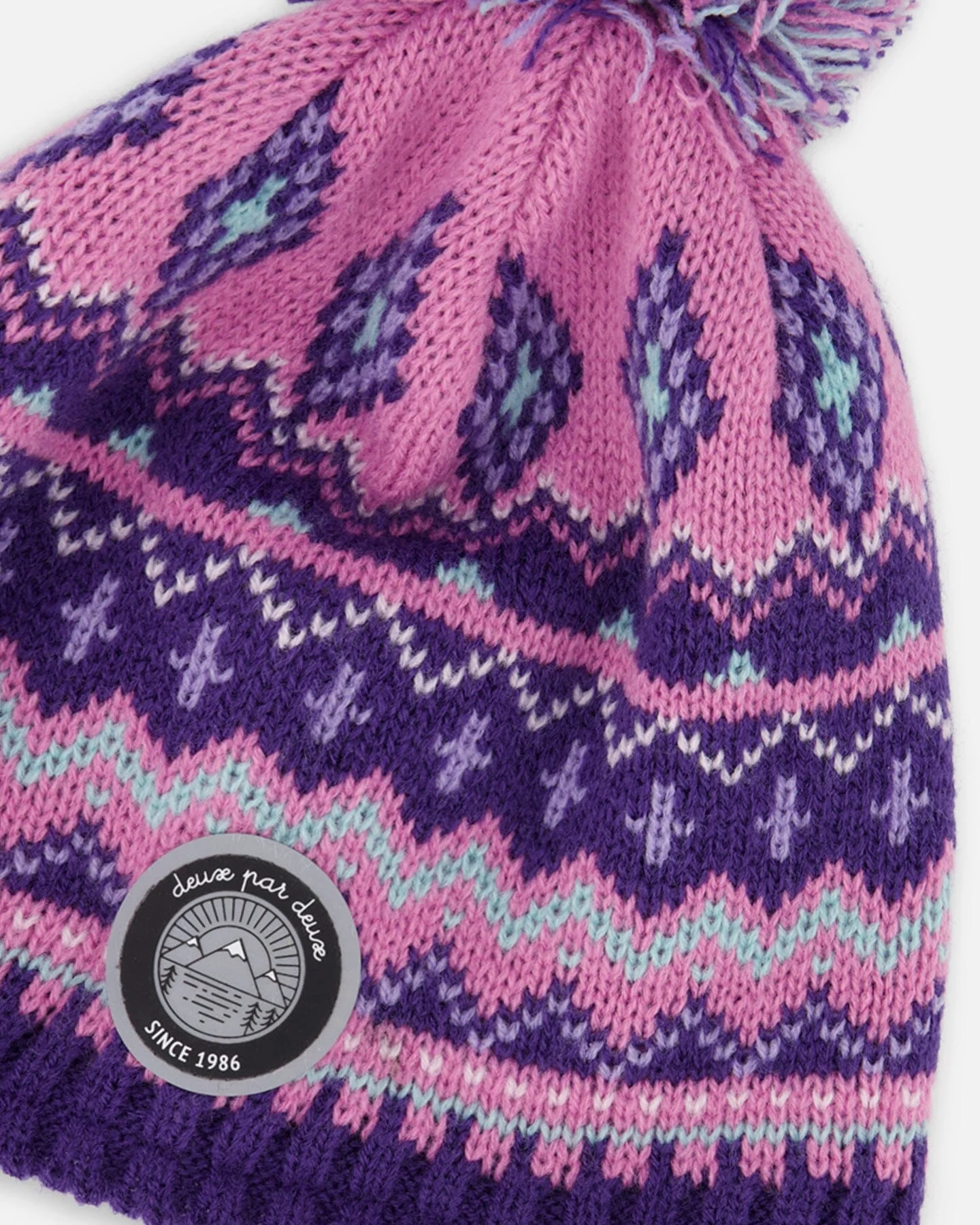 Lined Peruvian Knit Pompom Hat Purple And Pink - Deux par Deux