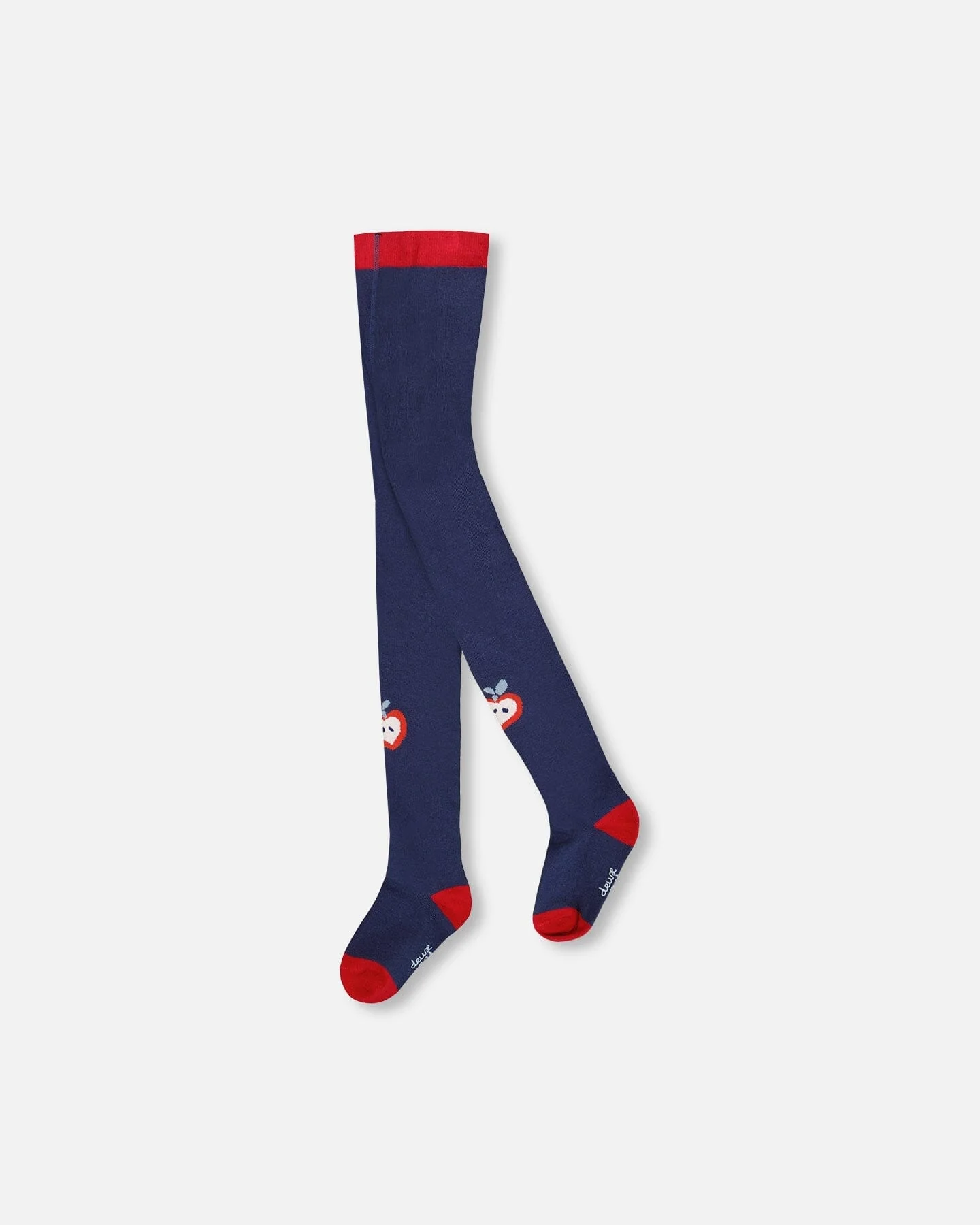 Knit Tights Navy Blue With Apples - Deux par Deux