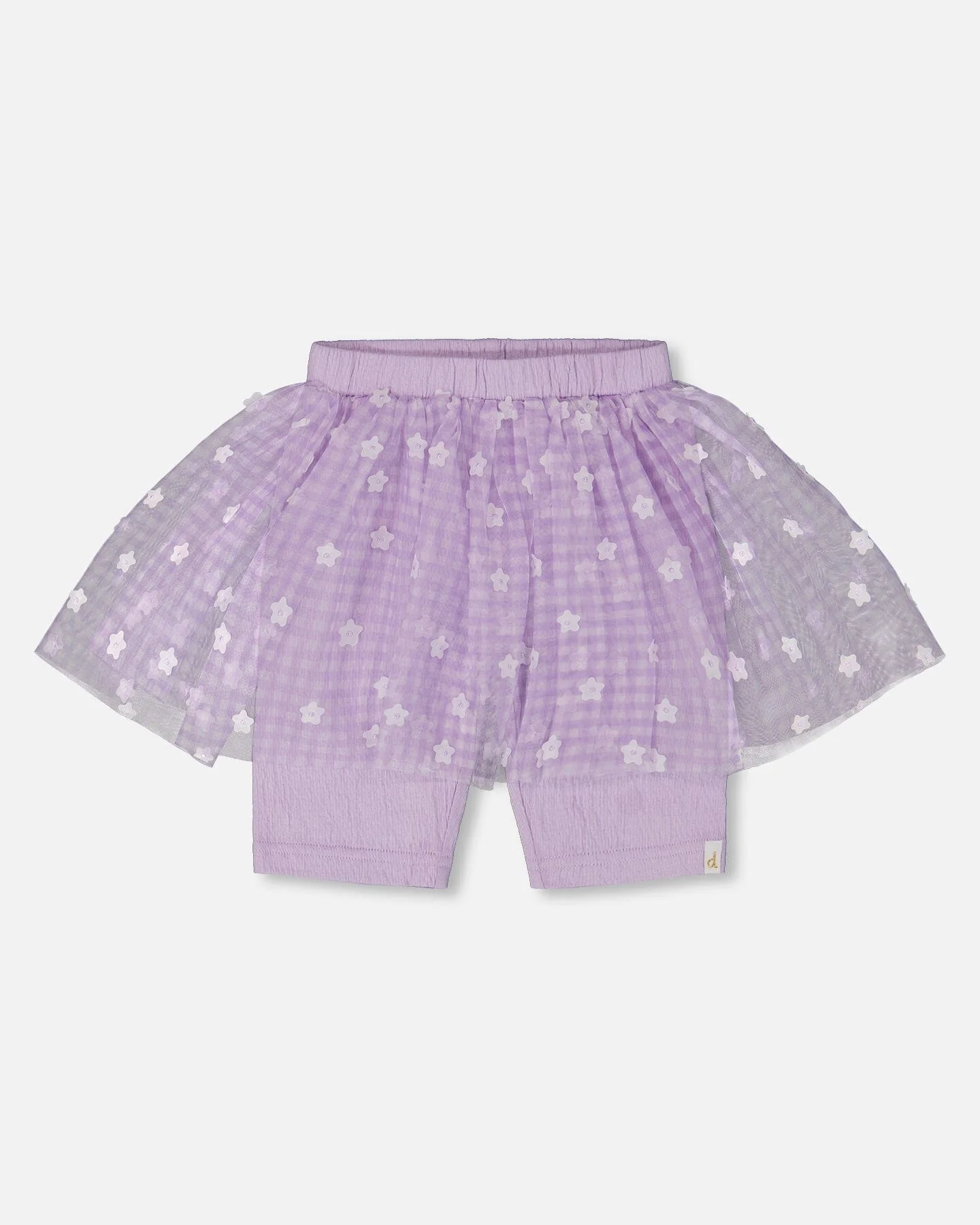Crinkle Biker Short With Flower Mesh Skirt Lilac With White Flowers - Deux par Deux
