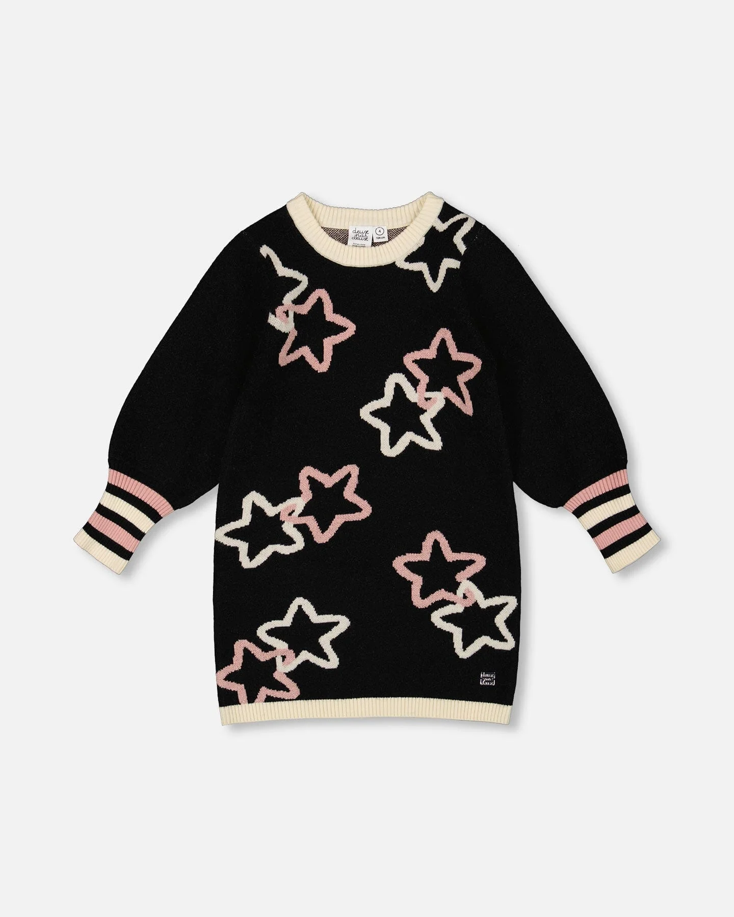 Long Sleeve Knit Dress Black With Stars - Deux par Deux