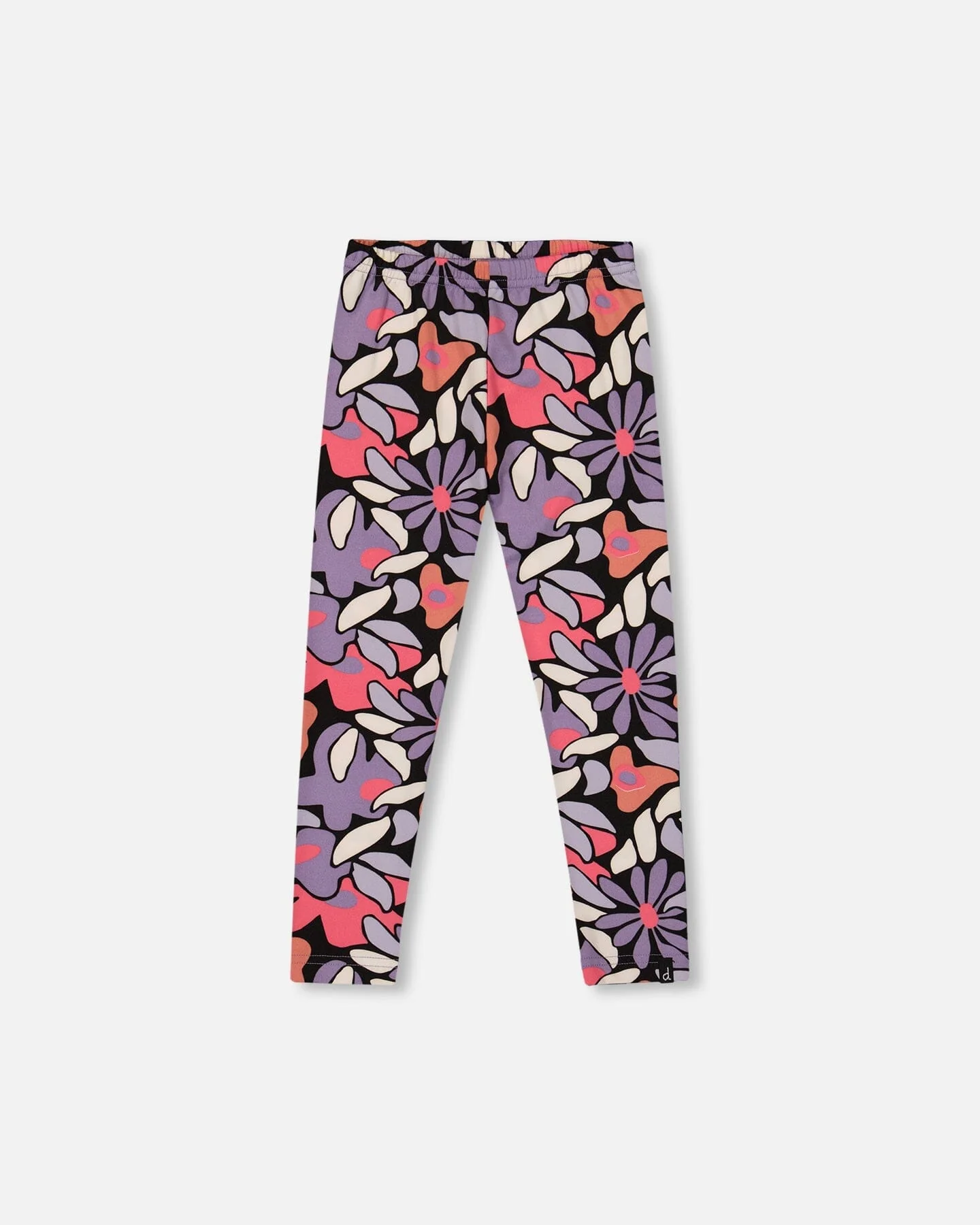 Stretch Jersey Leggings Black Retro Flower Print - Deux par Deux