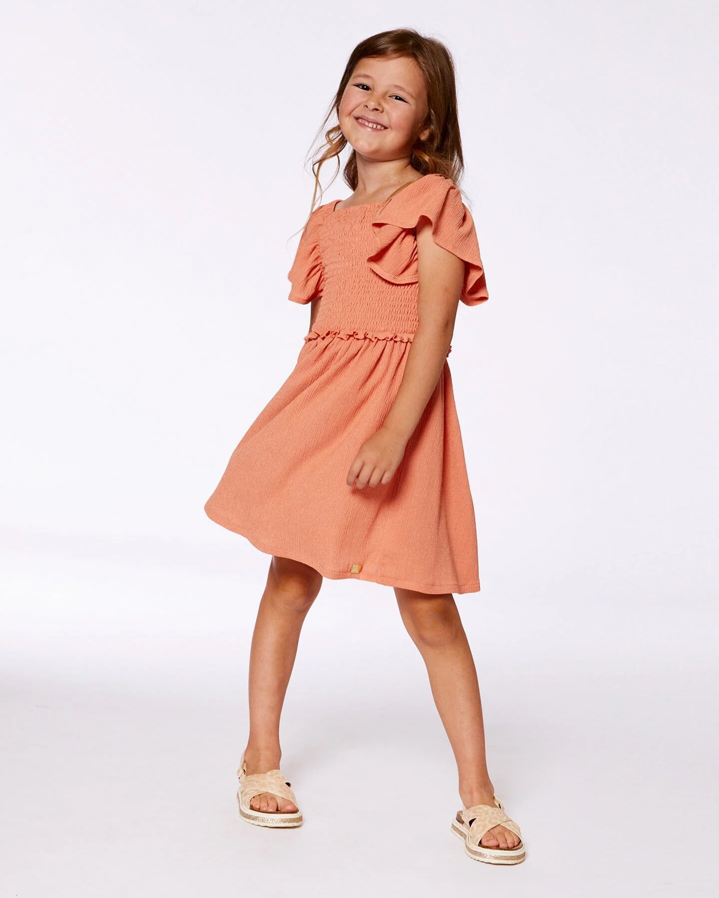 Textured Smocked Dress Orange - Deux par Deux