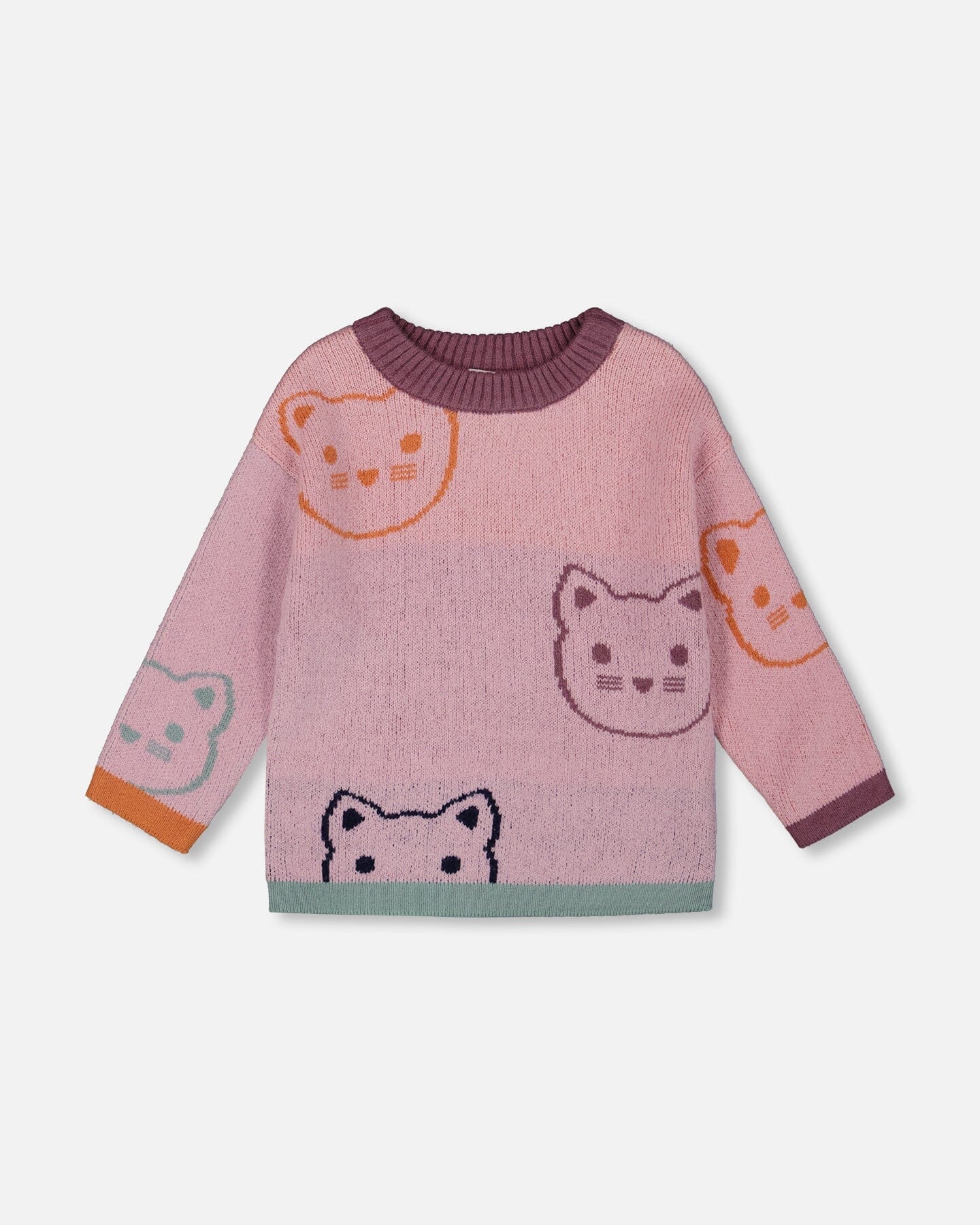 Knit Jacquard Sweater Dusty Pink With Cats - Deux par Deux