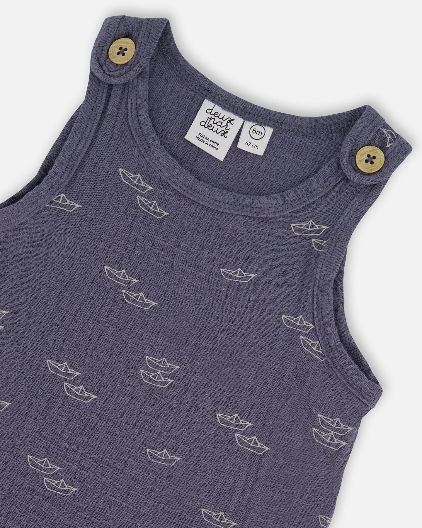 Printed Muslin One-Piece Jumpsuit Navy Blue Paper Boats - Deux par Deux