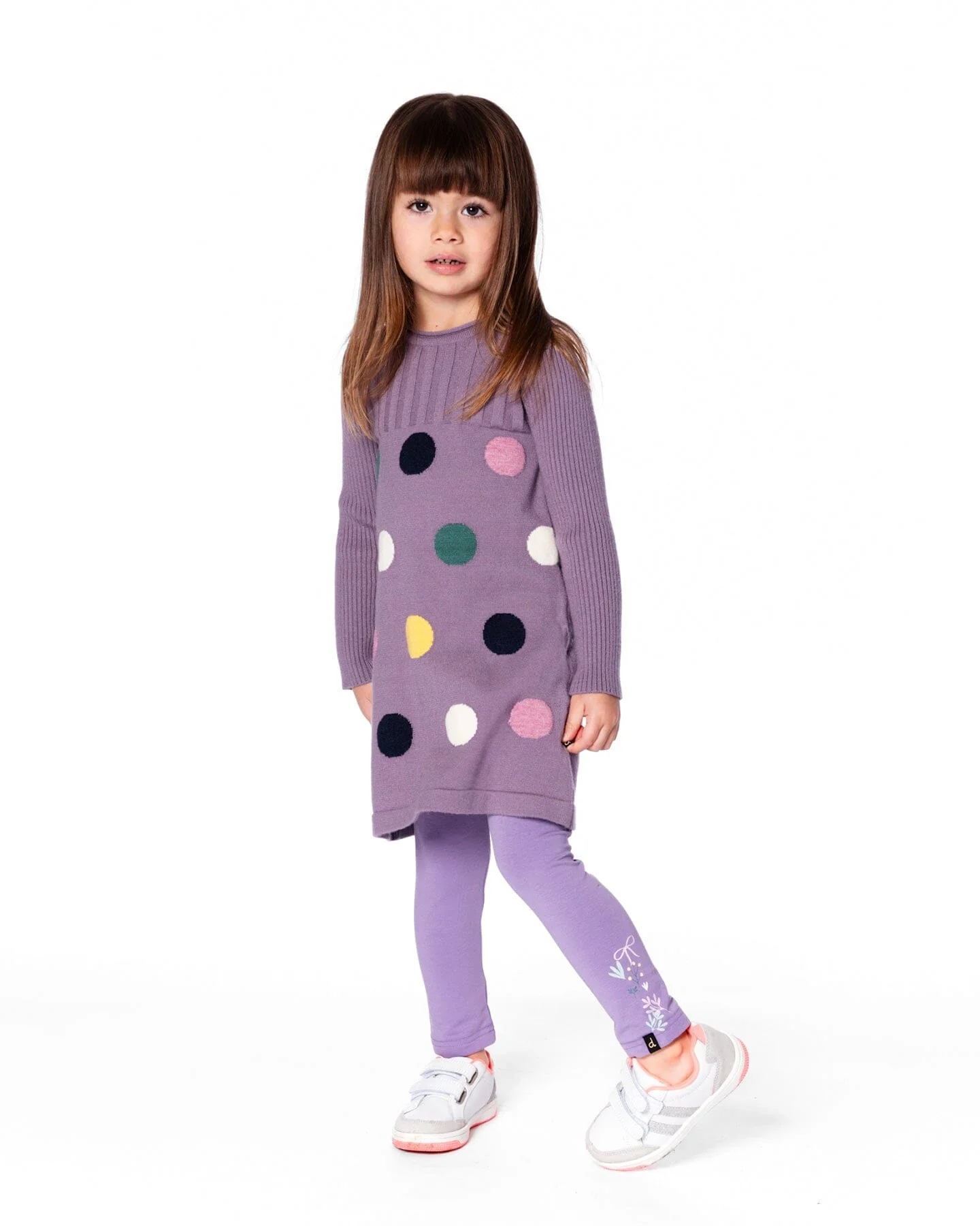 Jacquard Sweater Dress With Polka Dot Pattern Purple Gray - Deux par Deux