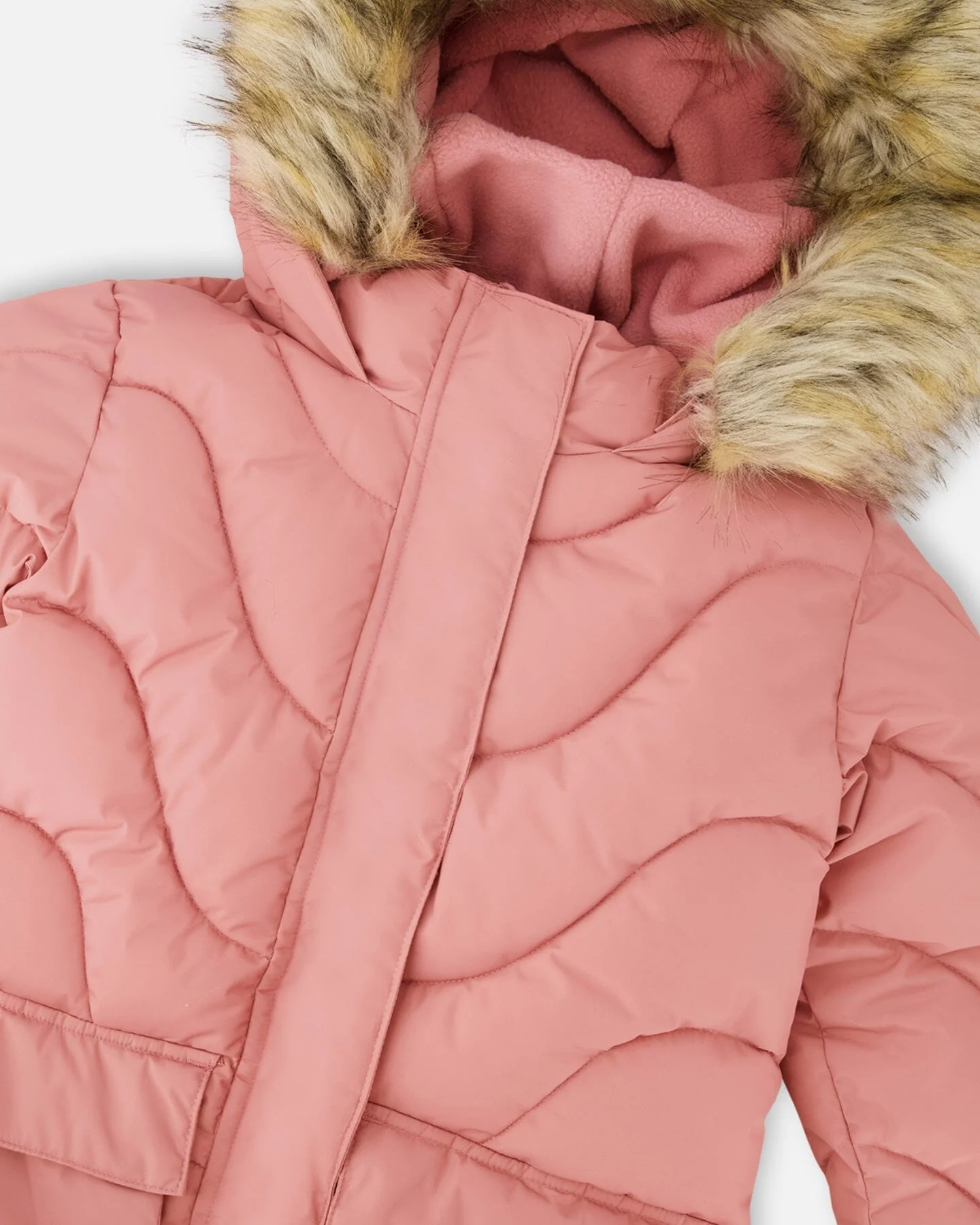 Long Wavy Quilt Puffy Winter Coat Dusty Pink - Deux par Deux