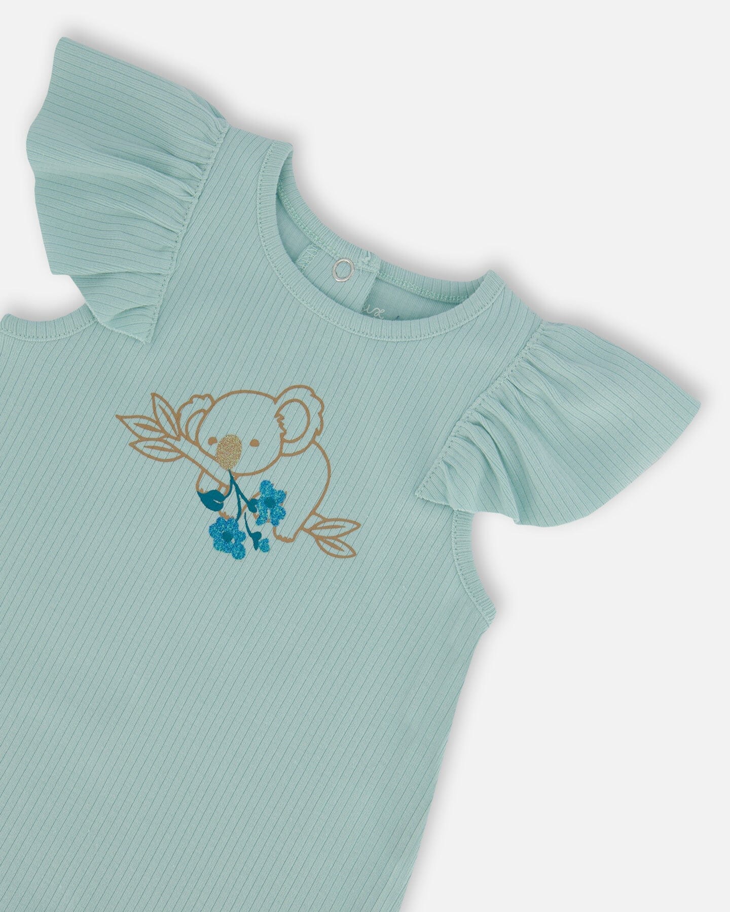 Organic Cotton Romper With Frills Light Blue - Deux par Deux