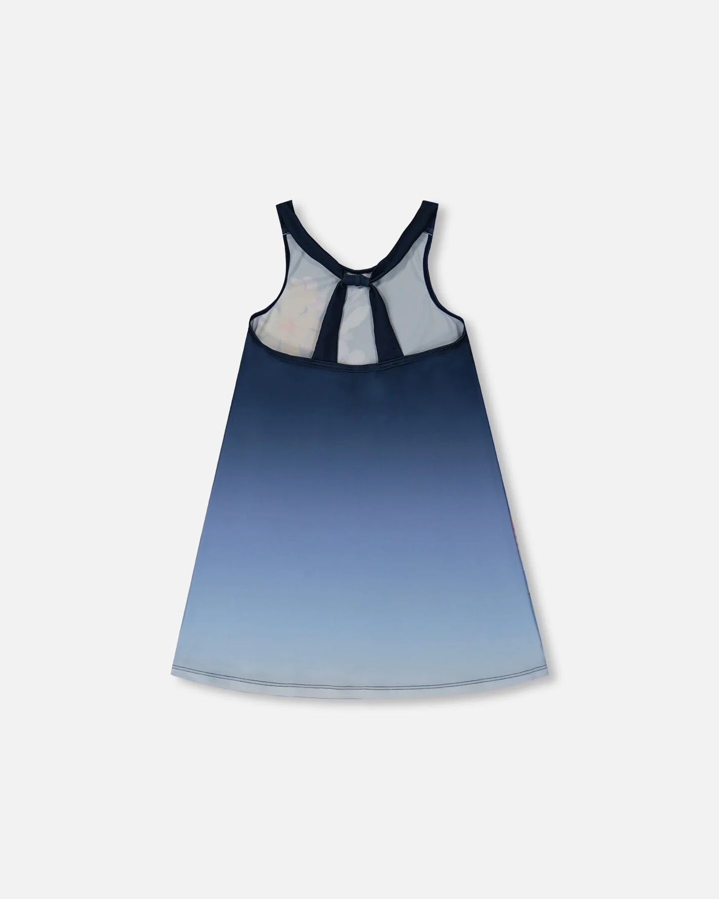 Printed Beach Dress Yellow, Pink Flowers On Navy Blue Background - Deux par Deux