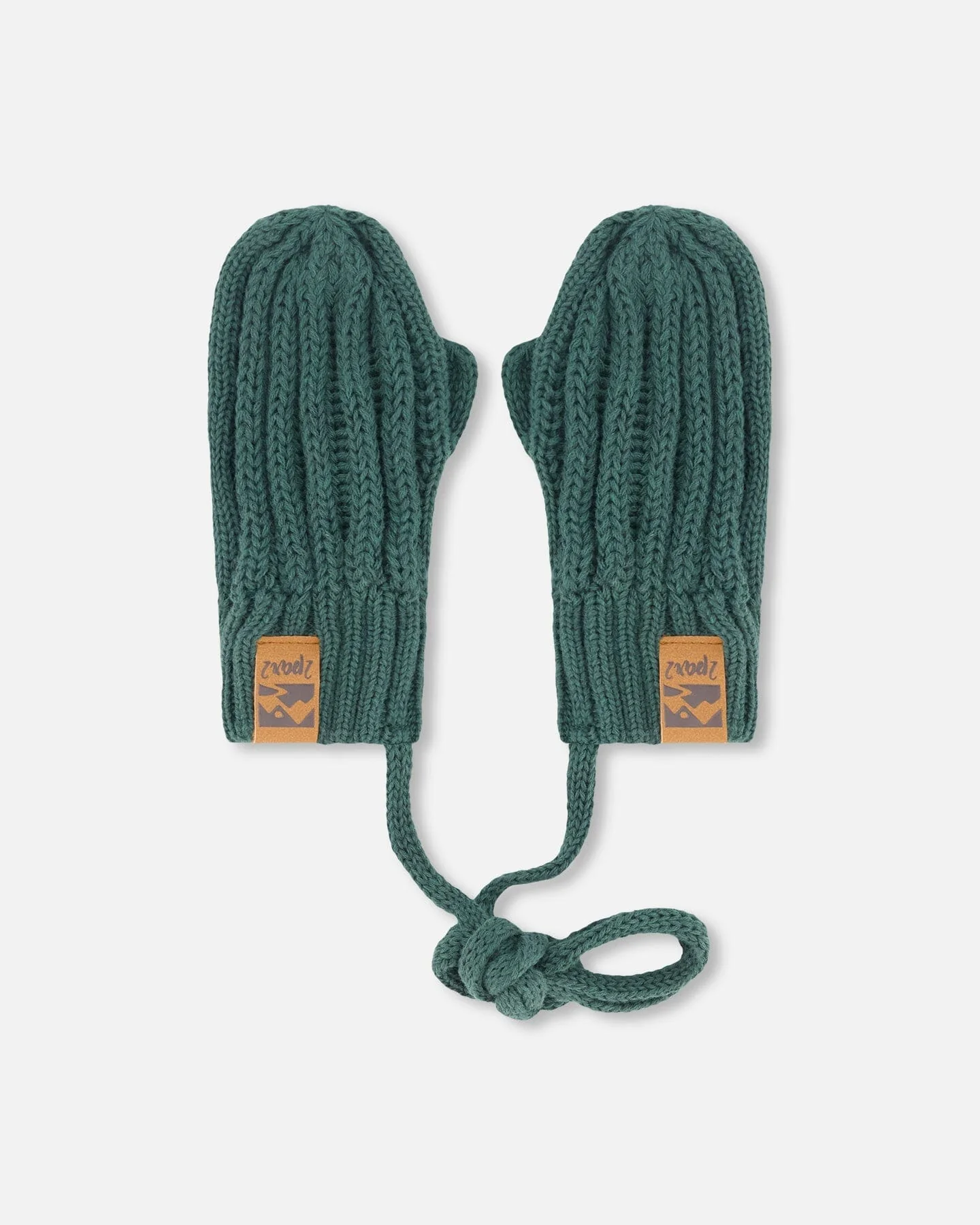 Baby Knit Mittens With String Forest Green - Deux par Deux
