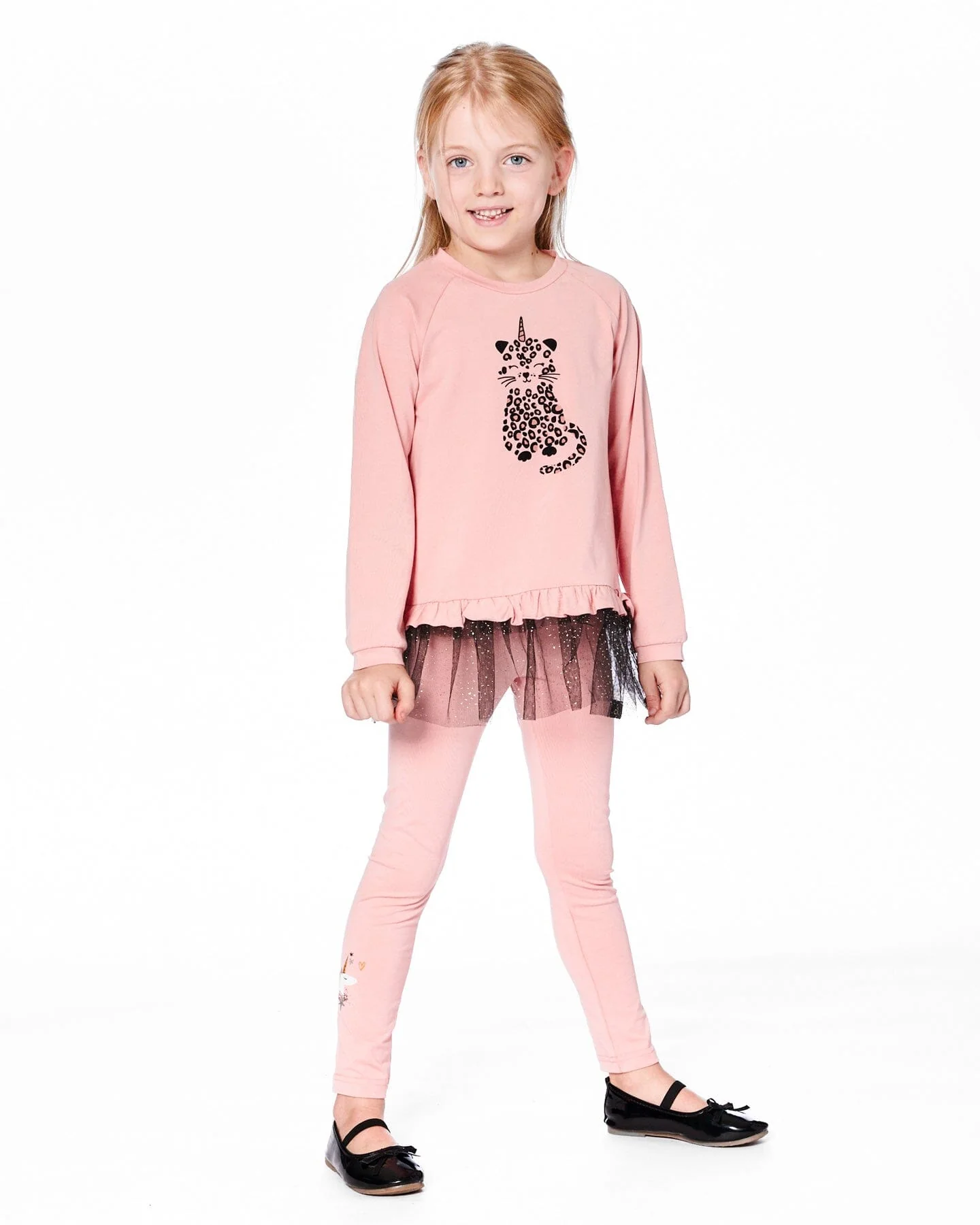 Organic Cotton Leggings Dusty Pink With Unicorn Print - Deux par Deux