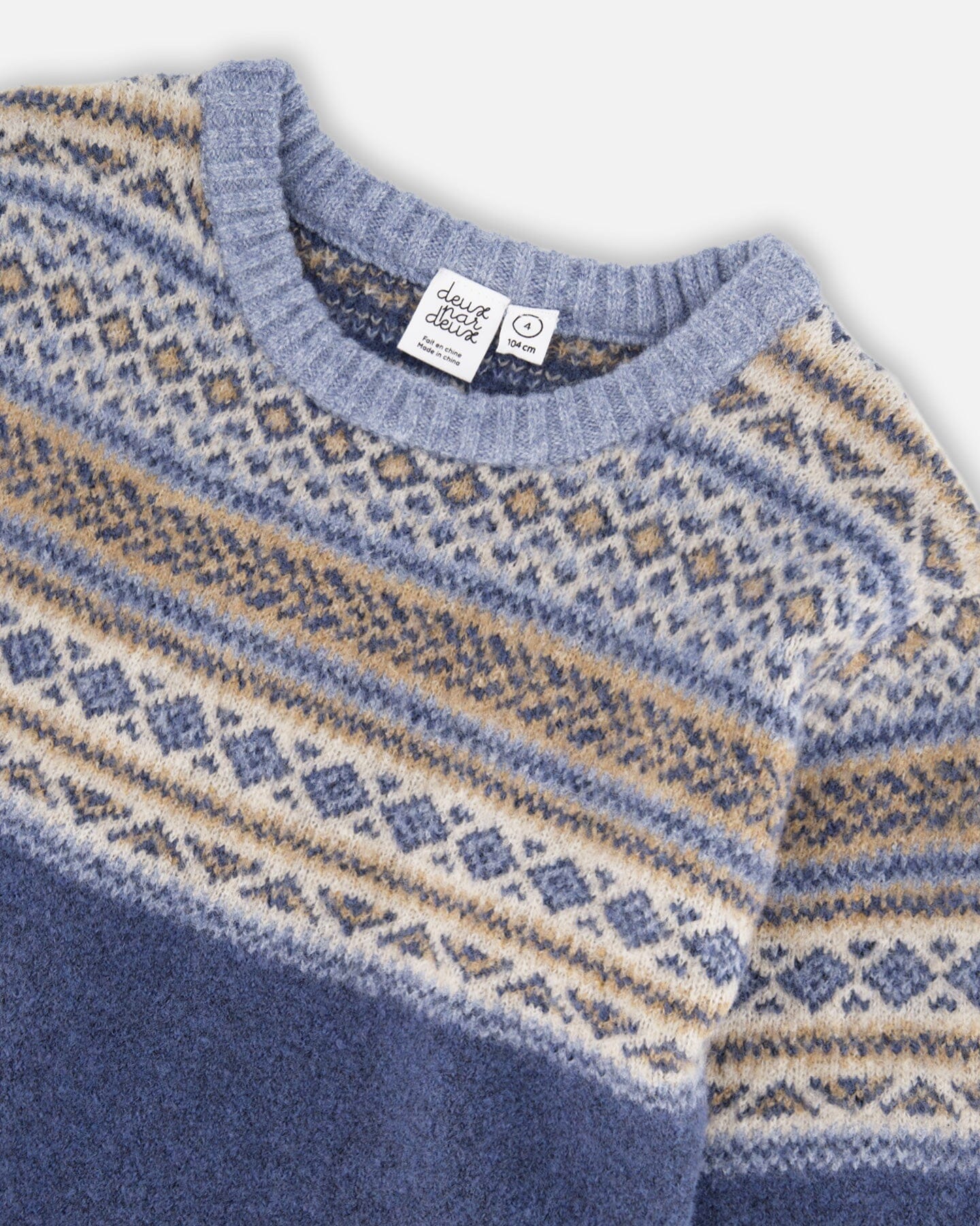 Norwegian Jacquard Knit Sweater Blue And Cream - Deux par Deux