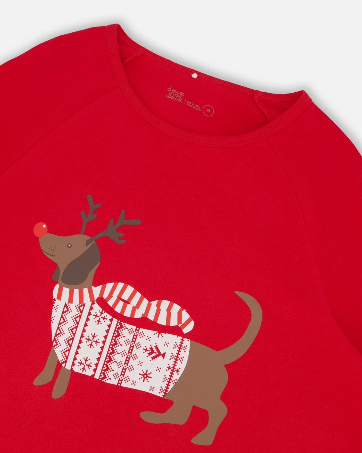 Adult Women Organic Cotton Two-Piece Pajamas Red And White Fairisle - Deux par Deux