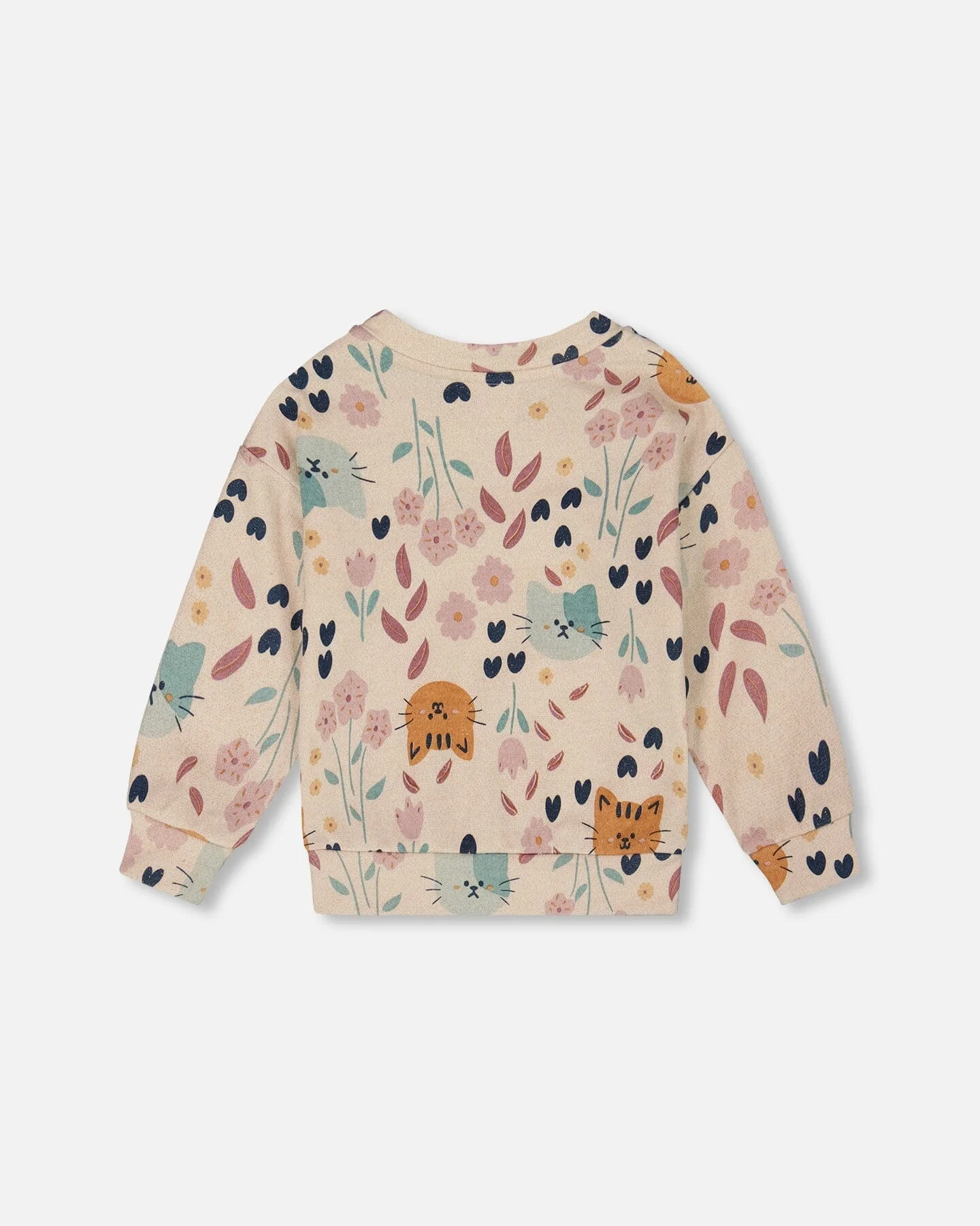 Glittering French Terry Sweatshirt Beige Cat Print - Deux par Deux