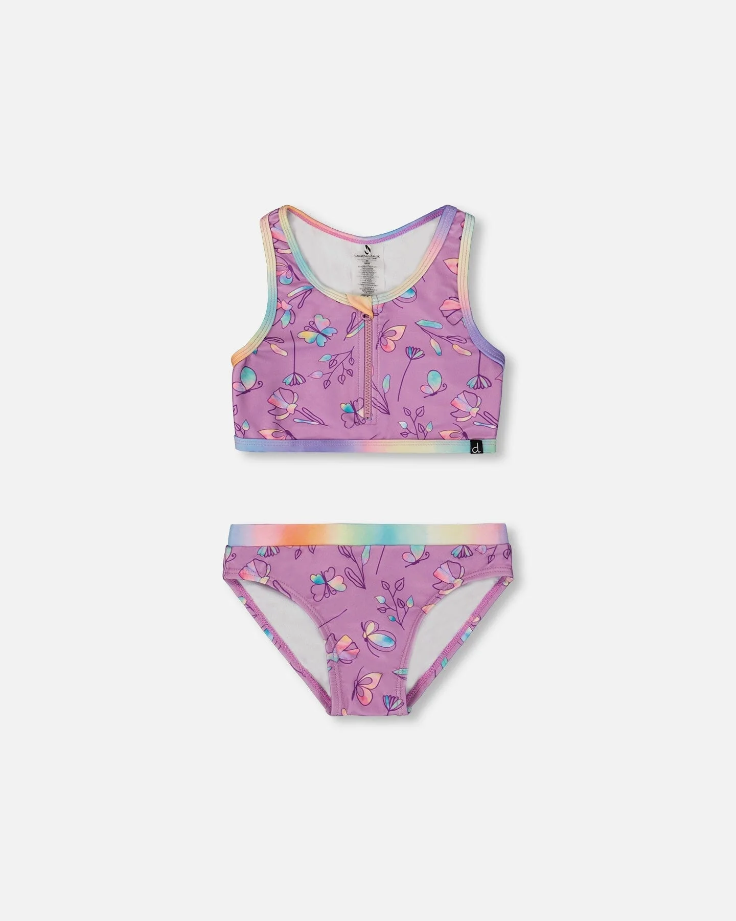 Printed Two-Piece Swimsuit Old Mauve And Multicolored Butterflies - Deux par Deux
