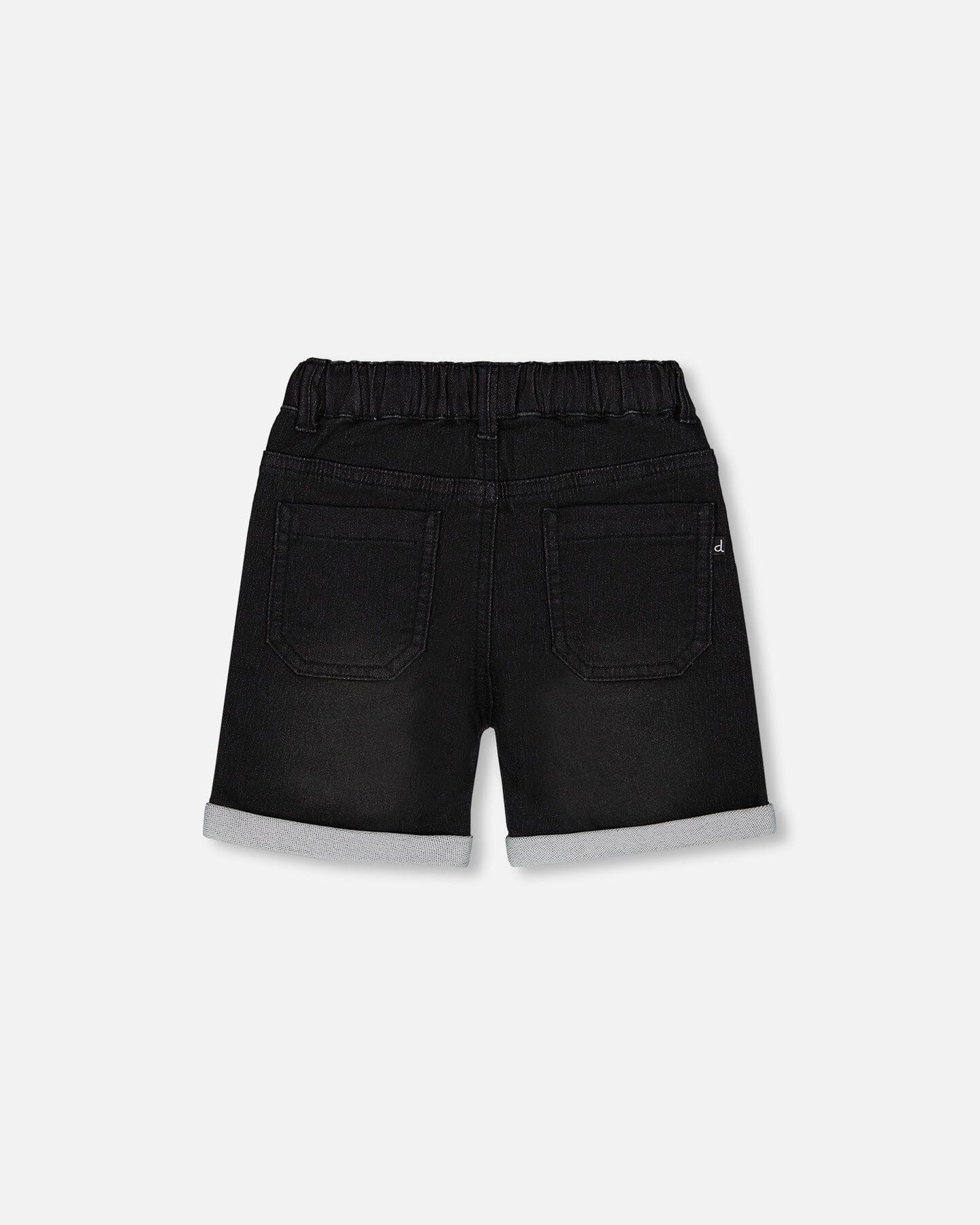 French Terry Denim Short Black Jeans - Deux par Deux