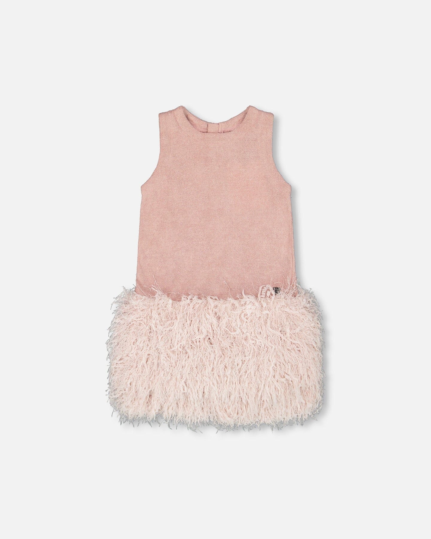 Sleeveless Bi-Material Lurex Dress With Feathers Light Pink - Deux par Deux