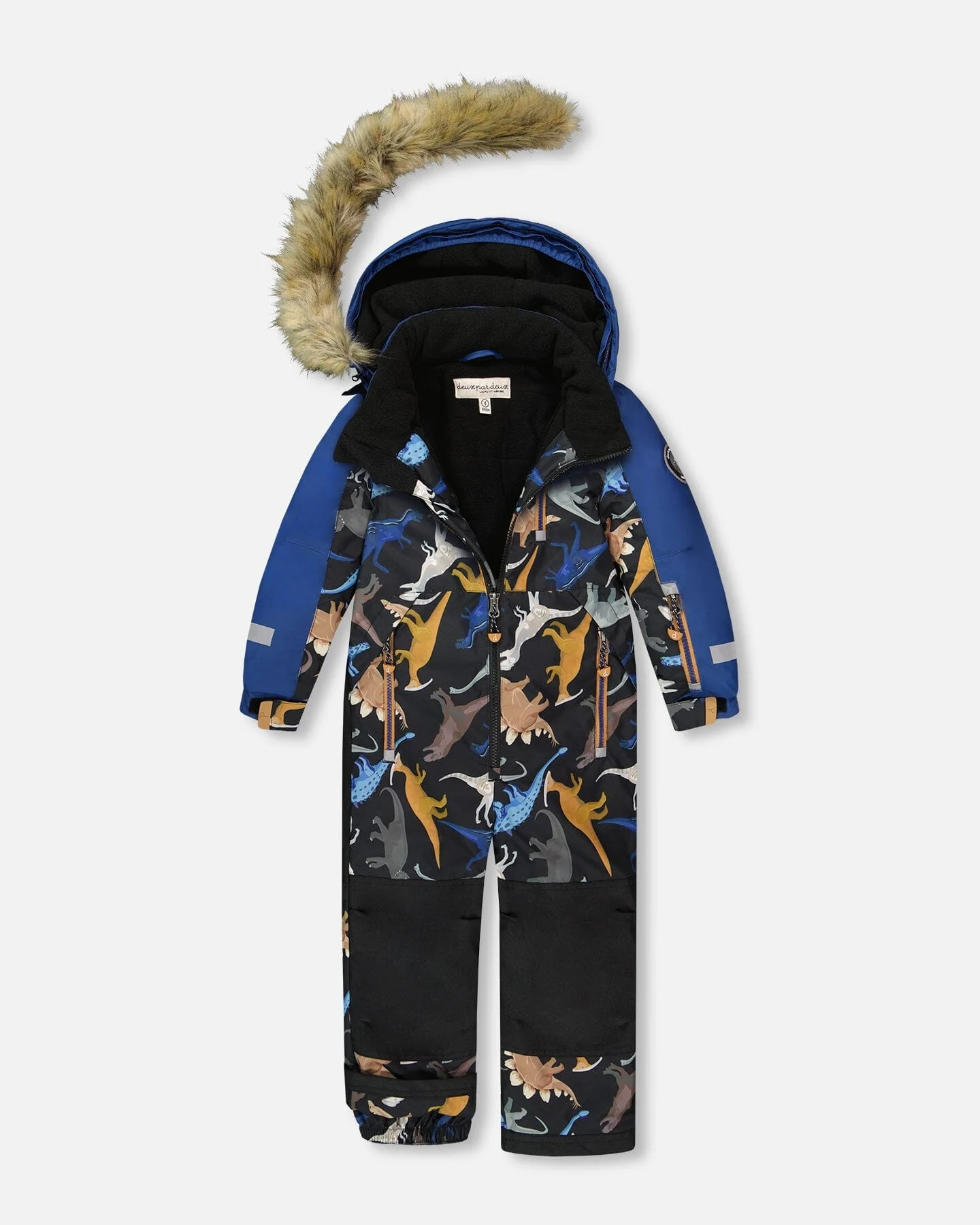 One-Piece Play Snowsuit Black Dinosaur Print - Deux par Deux