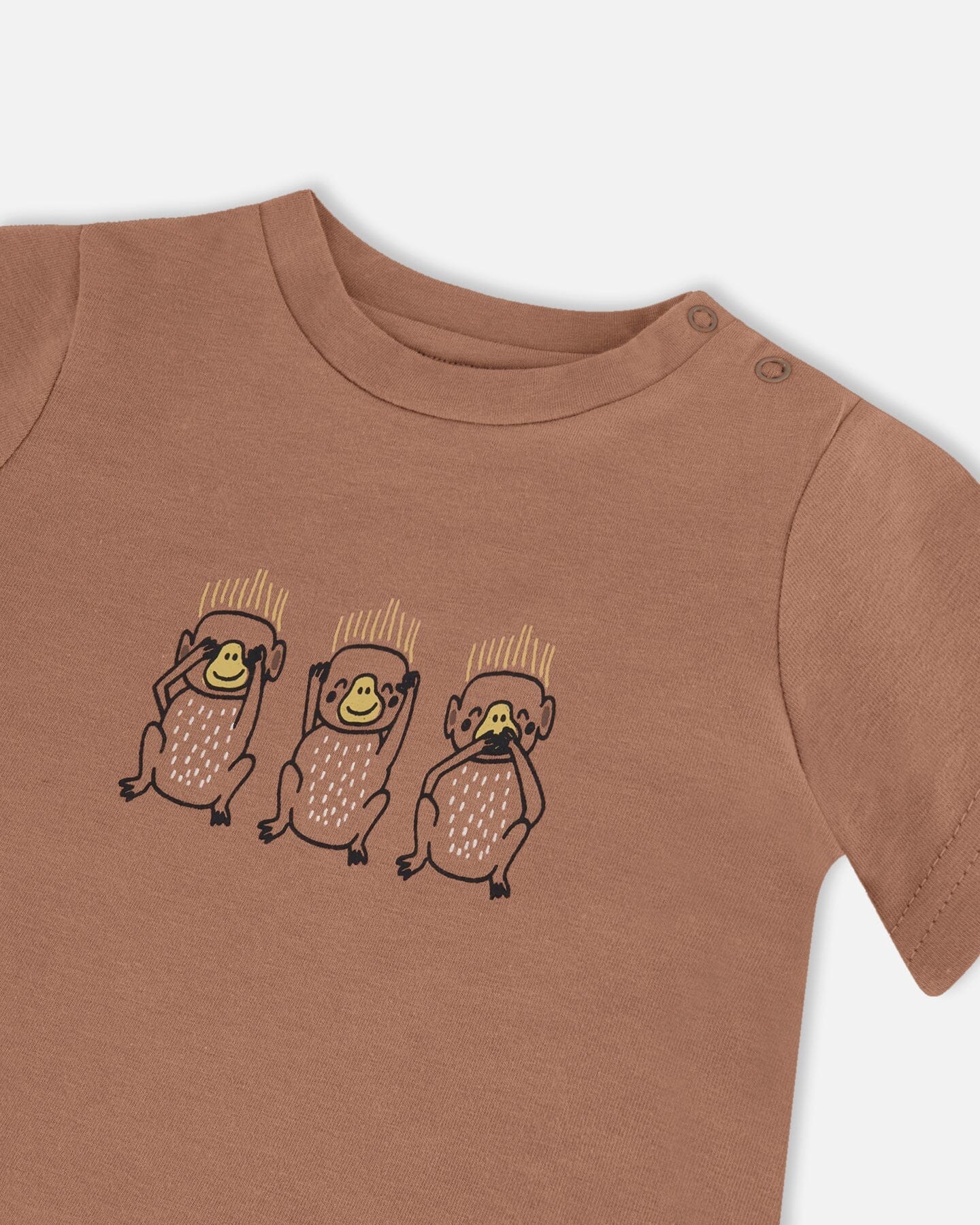 Printed Organic Cotton Top And Pant Set Yellow Bananas And Brown - Deux par Deux