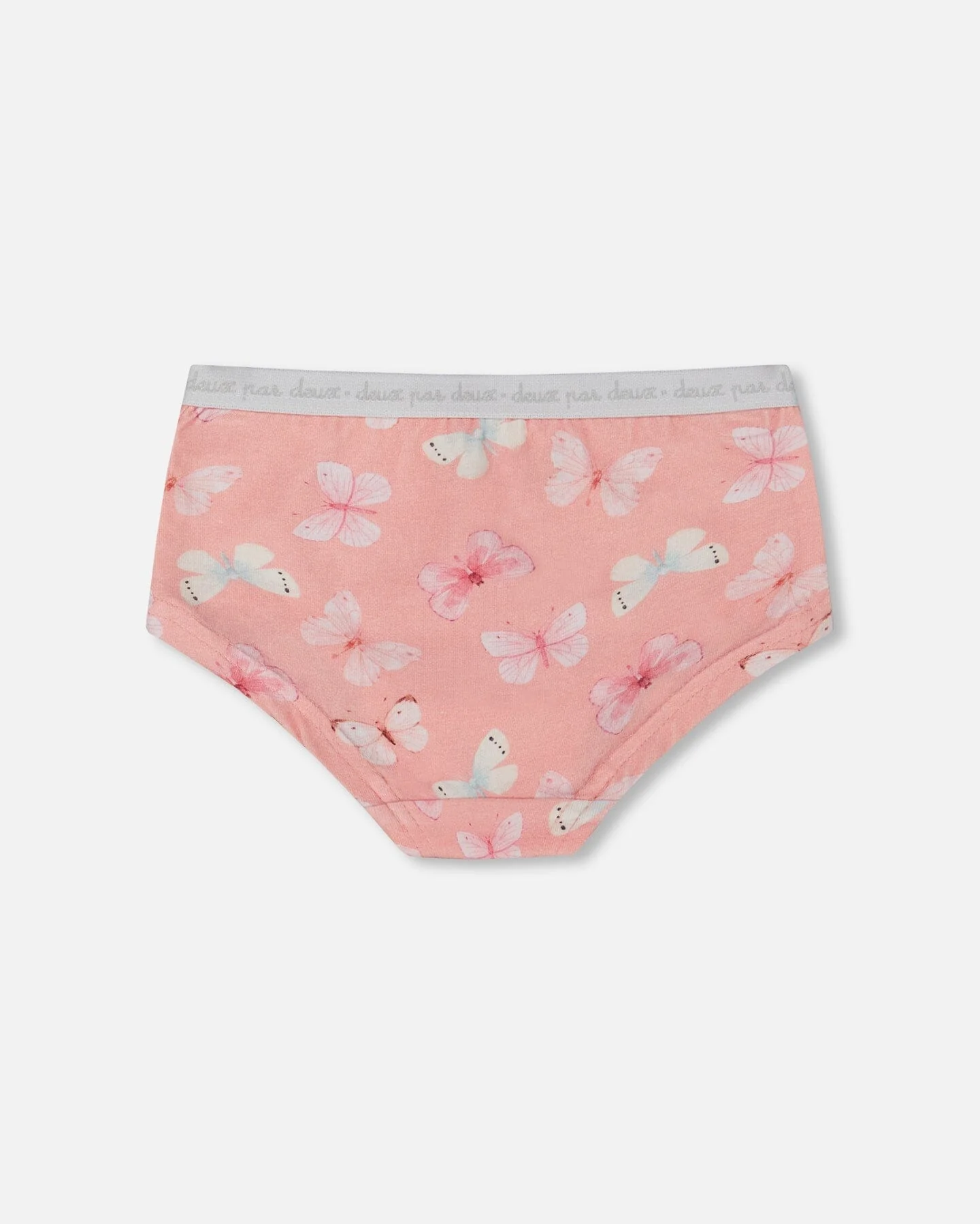 Printed Organic Cotton Boyshort Panty Pink And Blue Butterflies On Old Pink - Deux par Deux