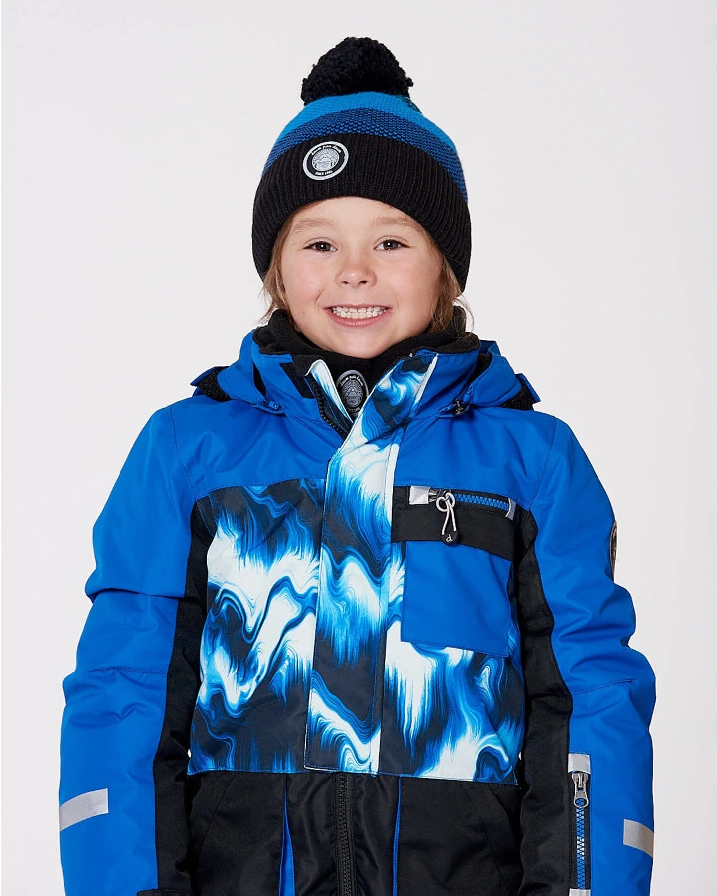 Winter Knit Hat With Pompom And Lining Black And Blue - Deux par Deux