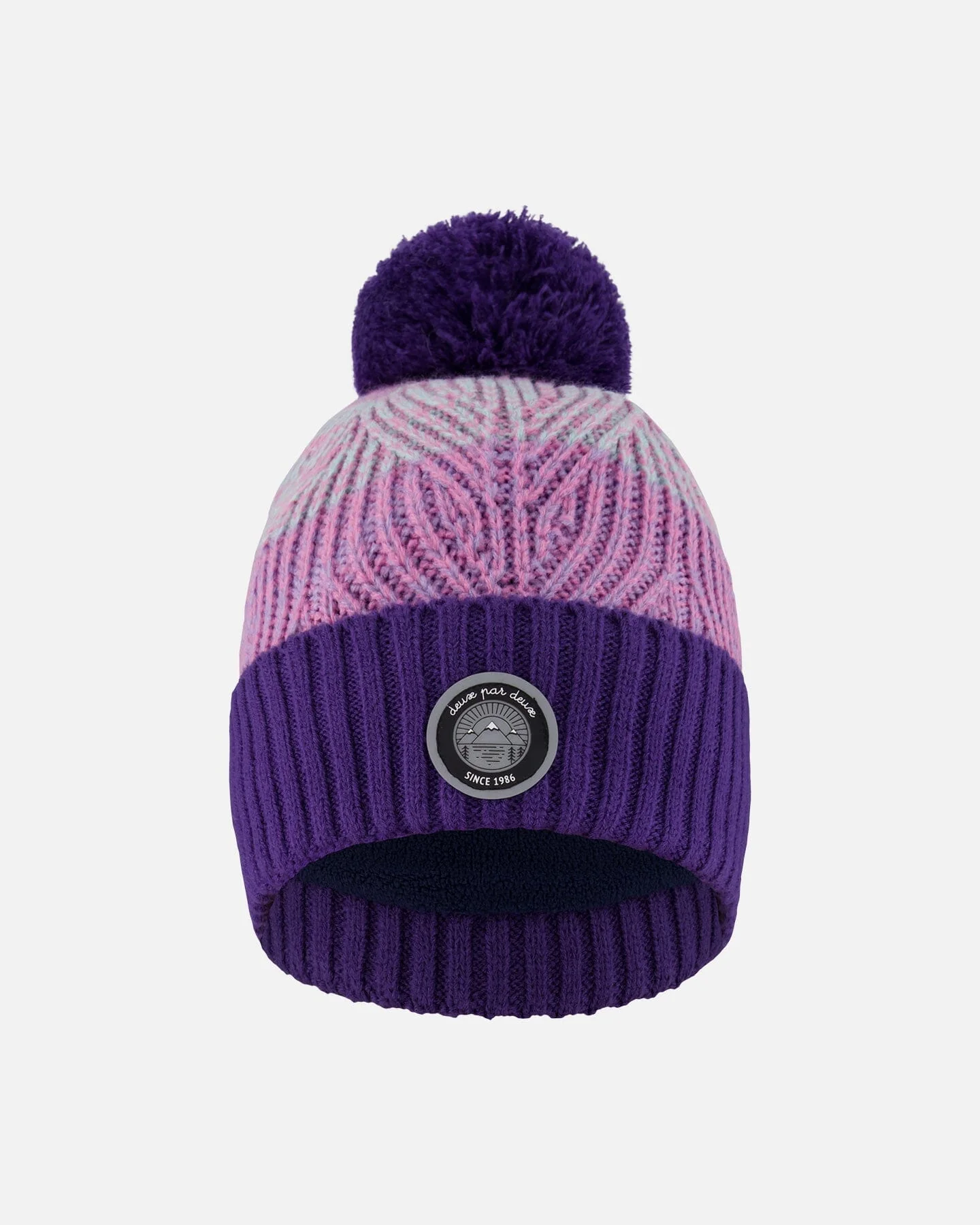 Lined Knit Pompom Hat Purple And Pink - Deux par Deux
